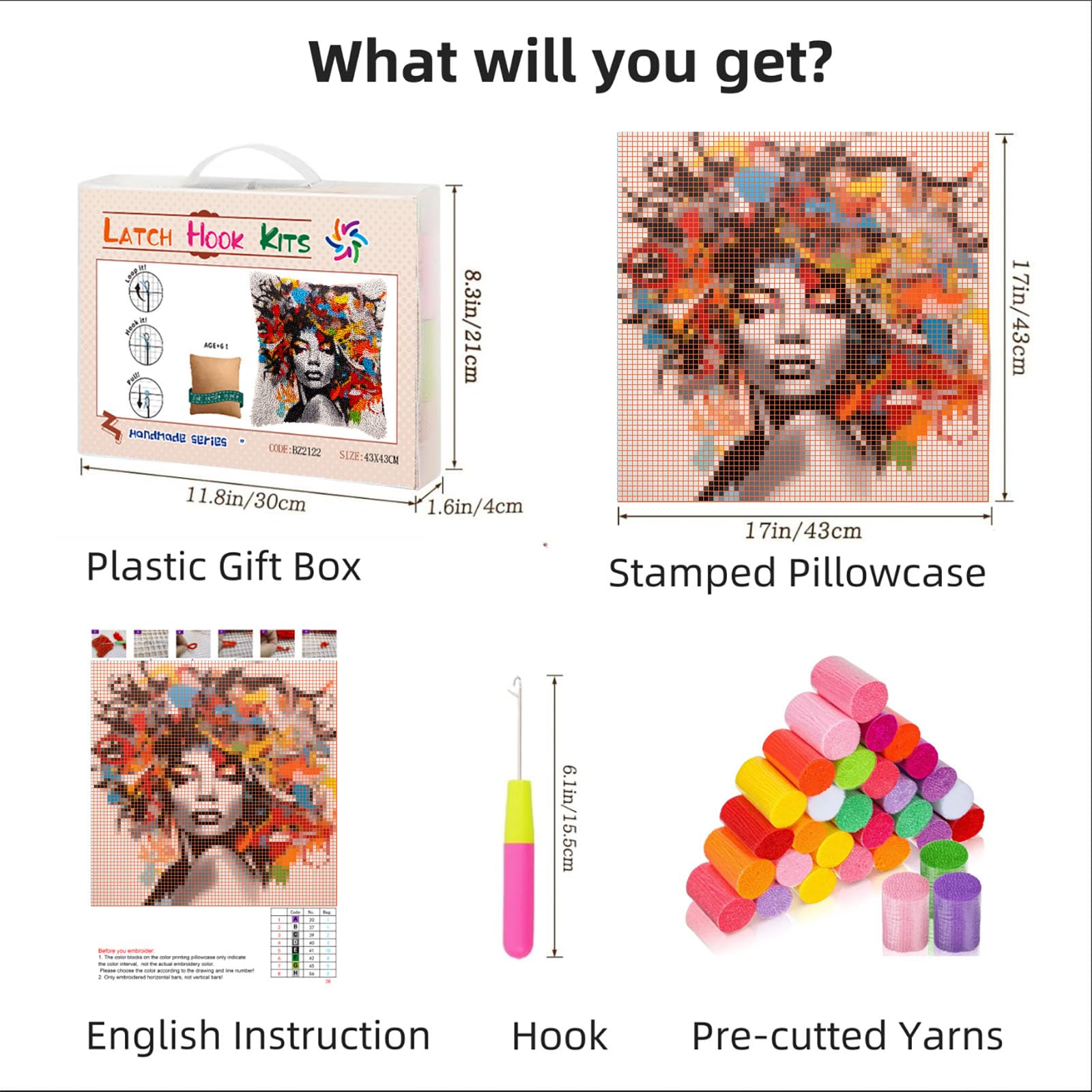 Graffiti Abstract African Woman DIY Latch Hook Pillow Kits for Adults Printed Pillowcase Crochet Yarns Hooking Handmade Pillow Cover Cushion for Home Sofa Decoration 17x17inch(1)