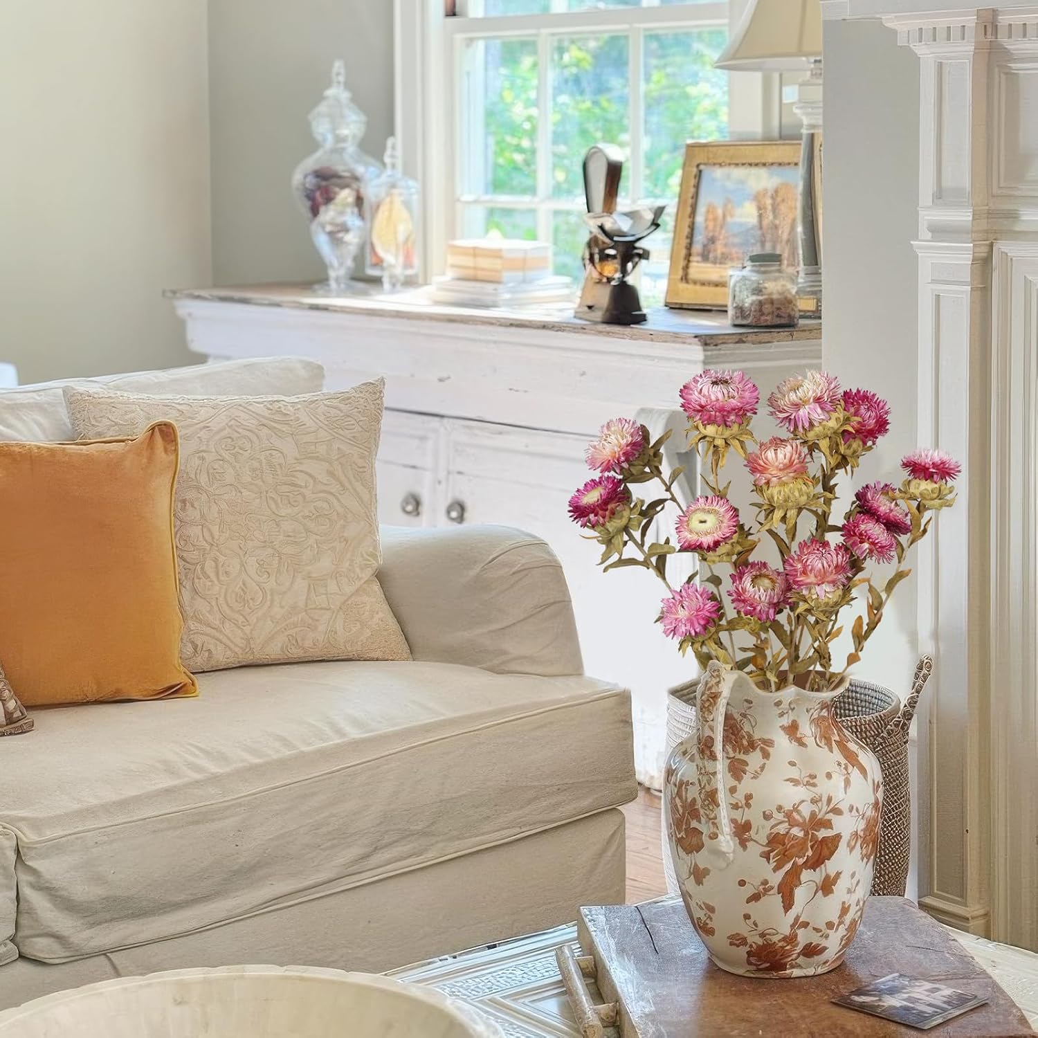 13 Pcs Natural Dried Daisy Flowers Bouquet Dried Flower Pink Daisies with Leaves Dried Sunflowers Chrysanthemum with Stem for Wedding Farmhouse Table Vase Decor Home DIY Flower Arrangement - Image 3