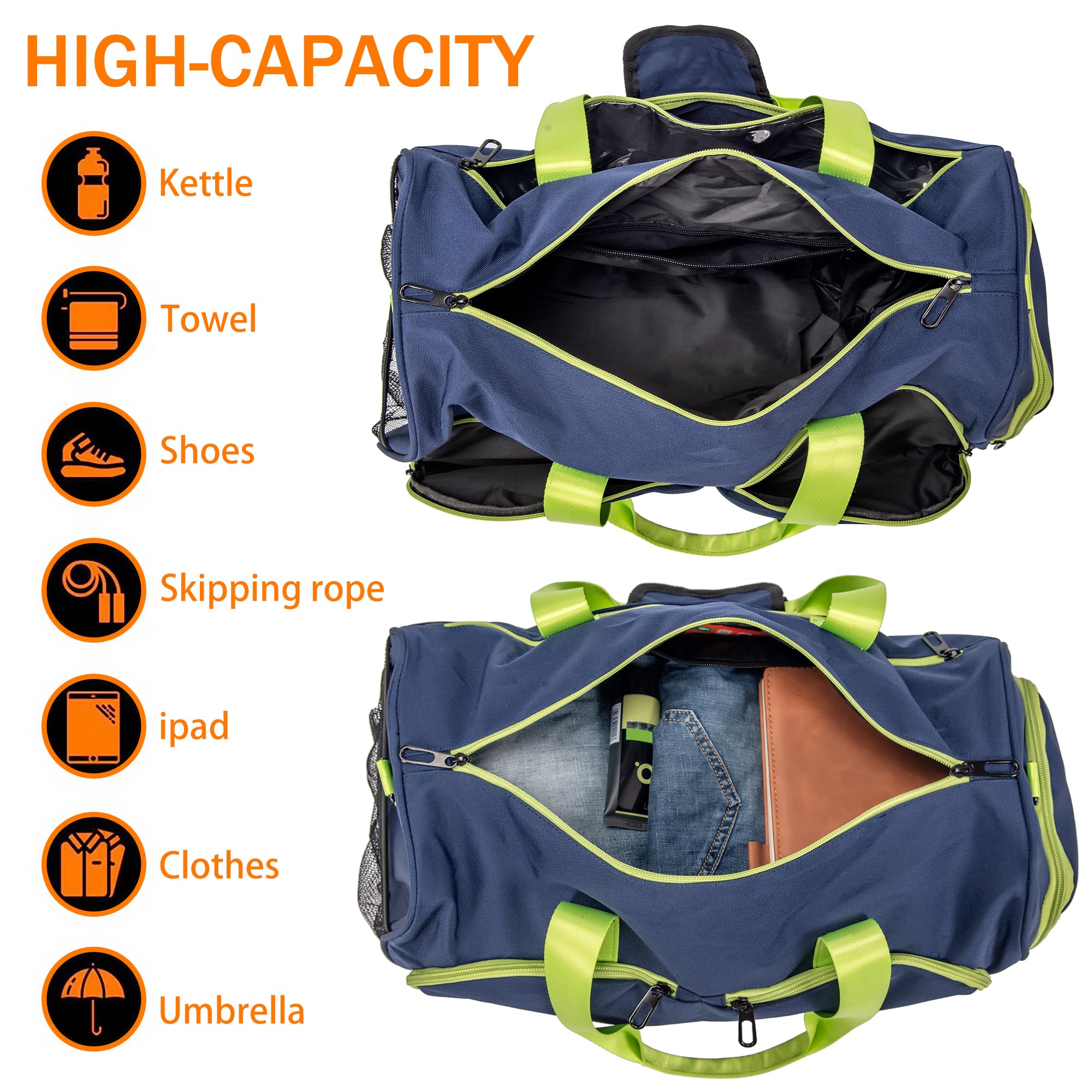 Bolsa deportiva de gimnasio, con caja de zapatos y bolsa de equipaje de tela Oxford, adecuada tanto para hombres como para mujeres, Azul, 19.69*10.24*9.84 inches