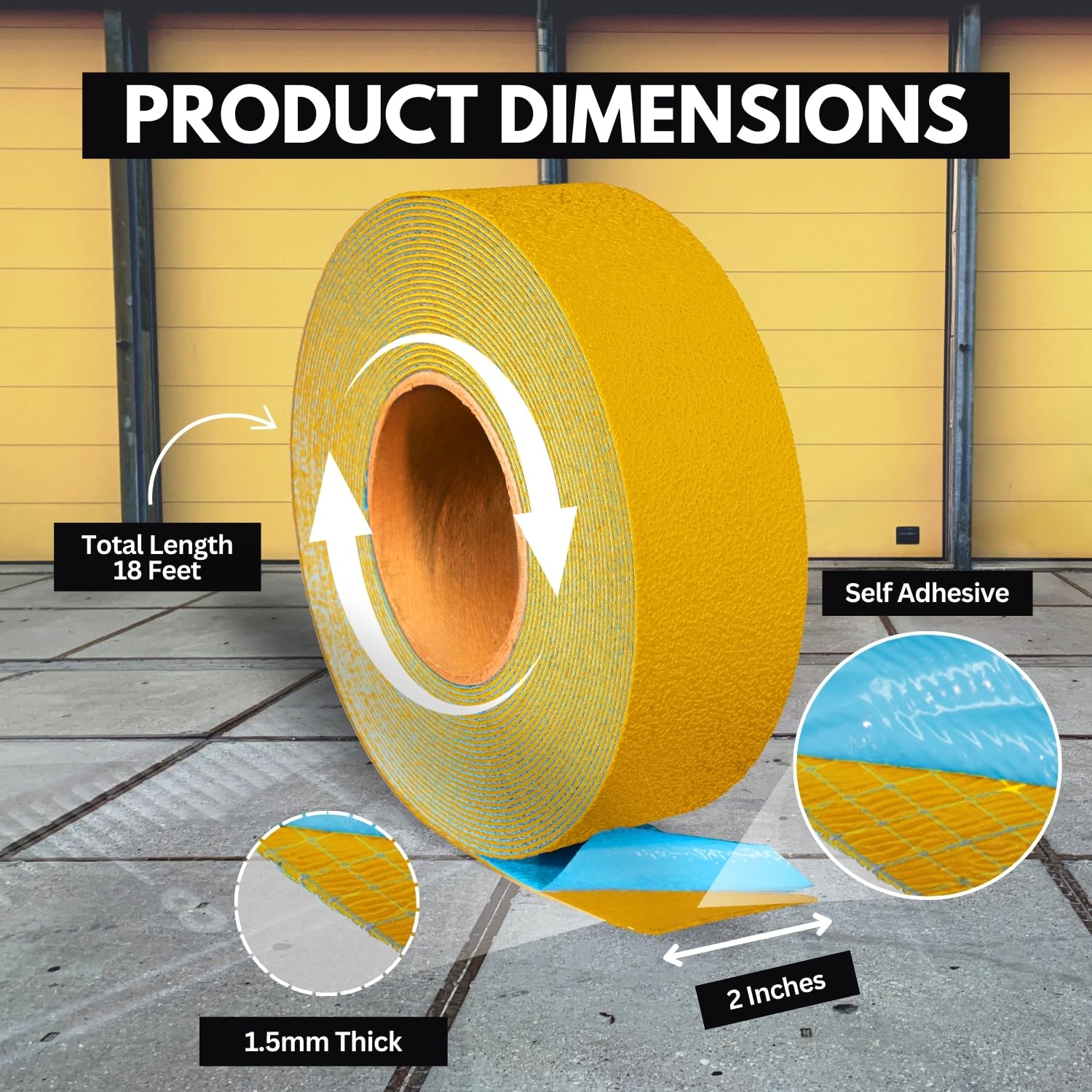 DuraMark Reflective RPT-750 Yellow Reflective Pavement Marking Tape – Bast Federal Certified, Slip Resistant, Premium Durability, Outdoor, Heavy-Duty, Rubber Base Safety Tape, (2 Inches x 18 Feet)