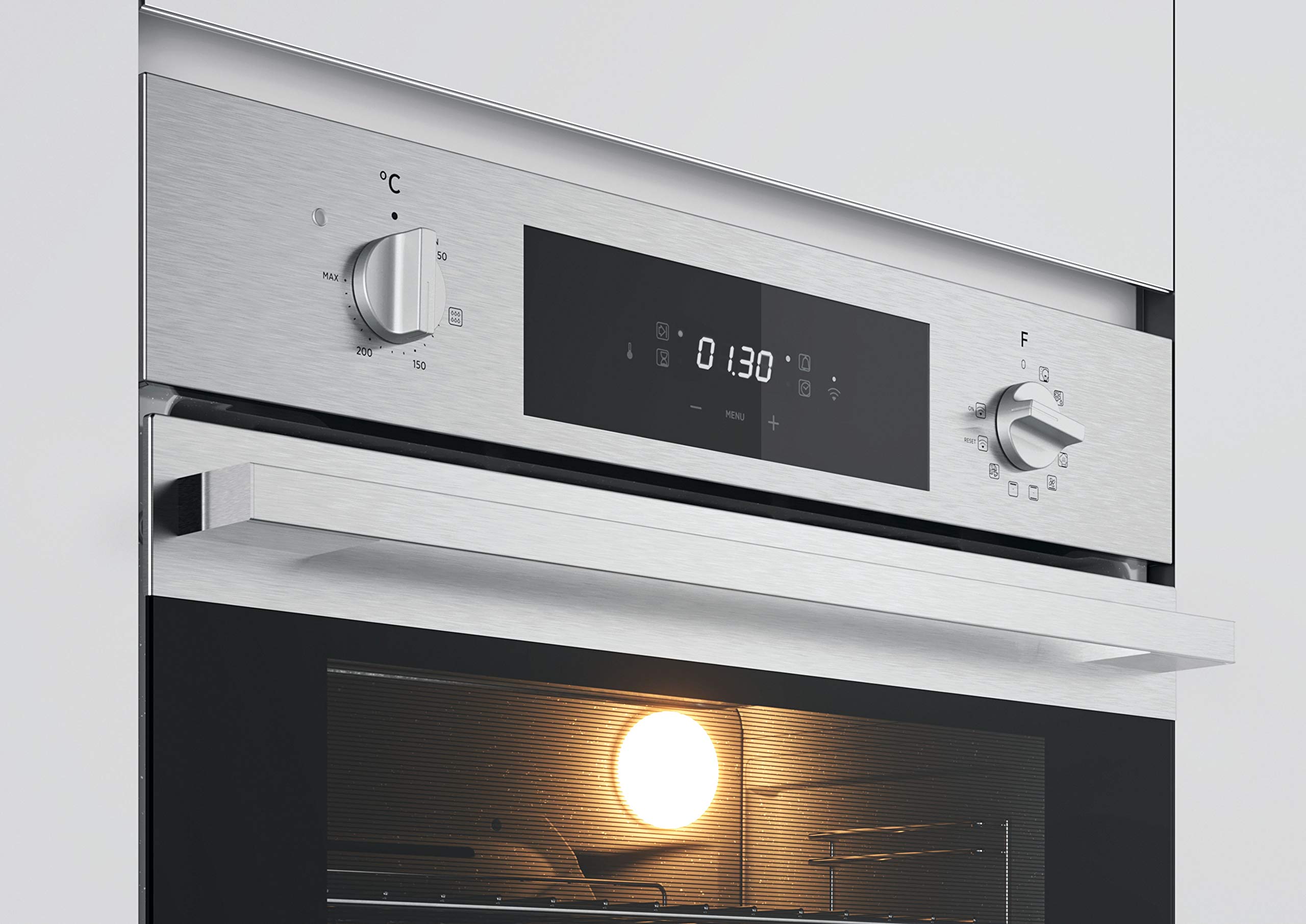 Hoover H-OVEN 300 - HOC3H3158IN WIFI - Horno eléctrico, 70 litros, Wi-Fi, Limpieza por agua, Cierre gradual, Temporizador, 8 funciones, Ventilador de enfriamiento, A+, Inox