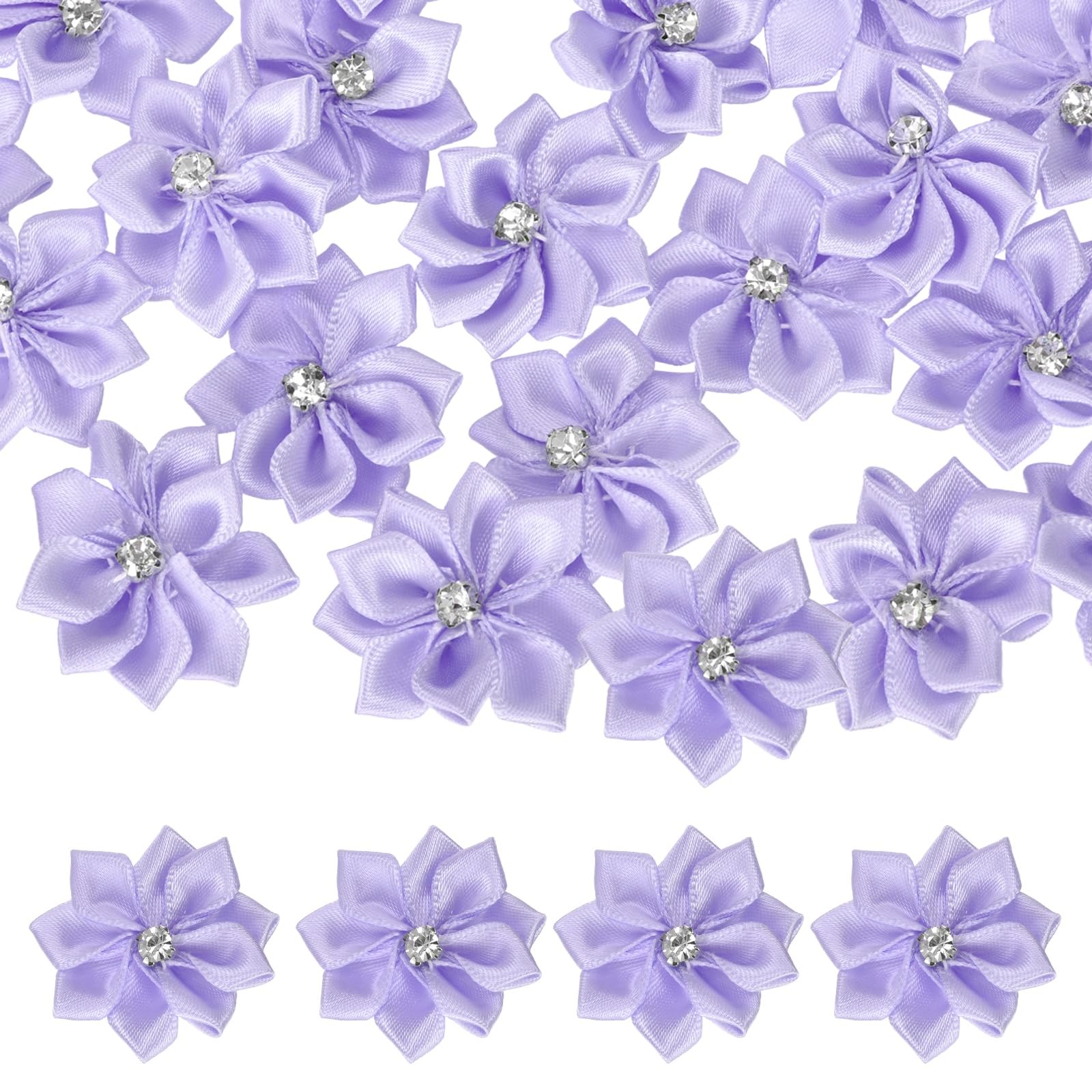 sourcing map 100 Pcs 1.2 Inch Satin Ribbon Flowers Bows Flowers Applique Floral Embellishments for DIY Crafts Sewing Clothing Hair Bow Wedding Decor, Lavender