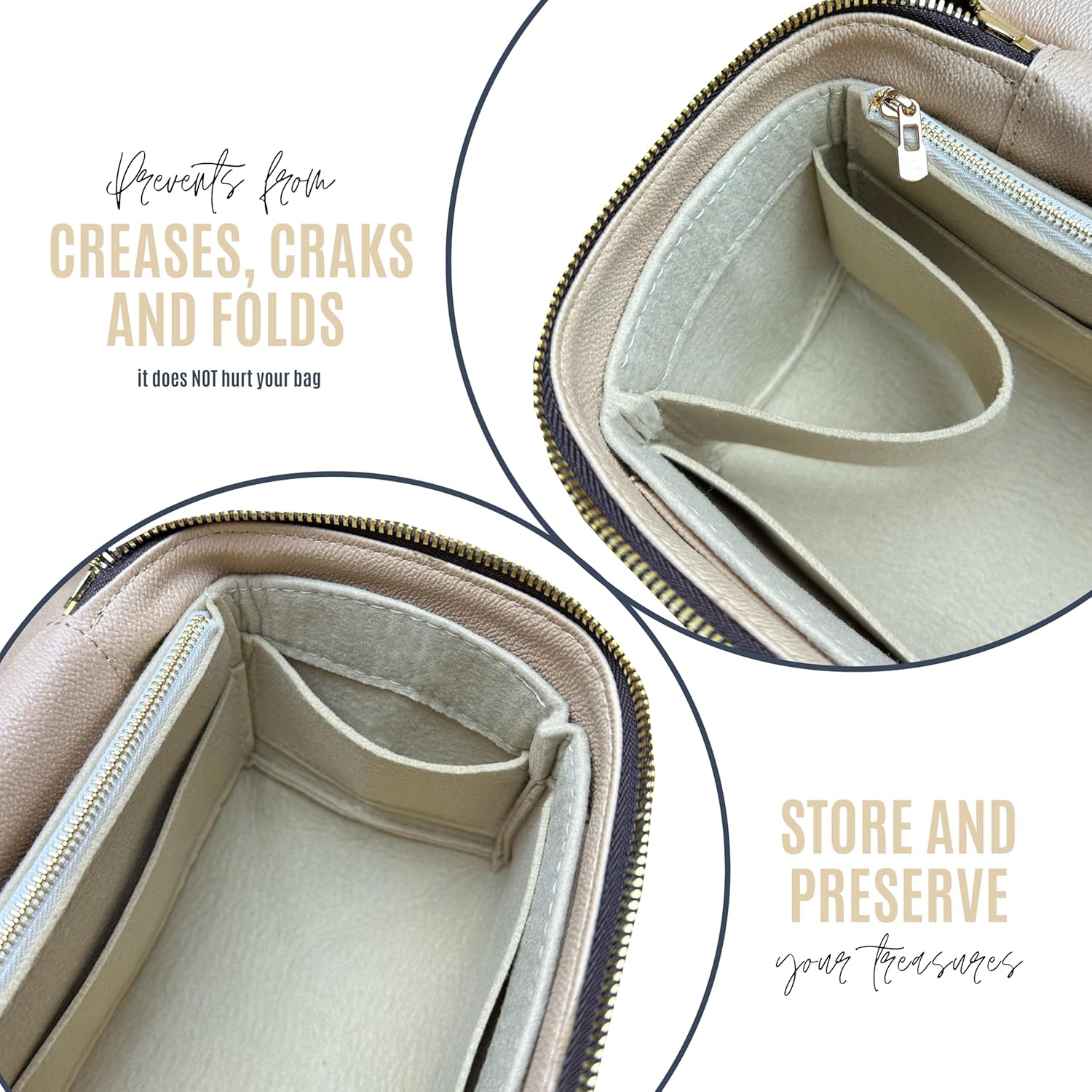 Premium Purse Organizer compatible with Nice Nano/Mini/Vanity/BB/PM Bag Organizer — Perfect Fit, Durable Quality Felt, Full Coverage, 24+ Shades (for Nice Mini, Beige)