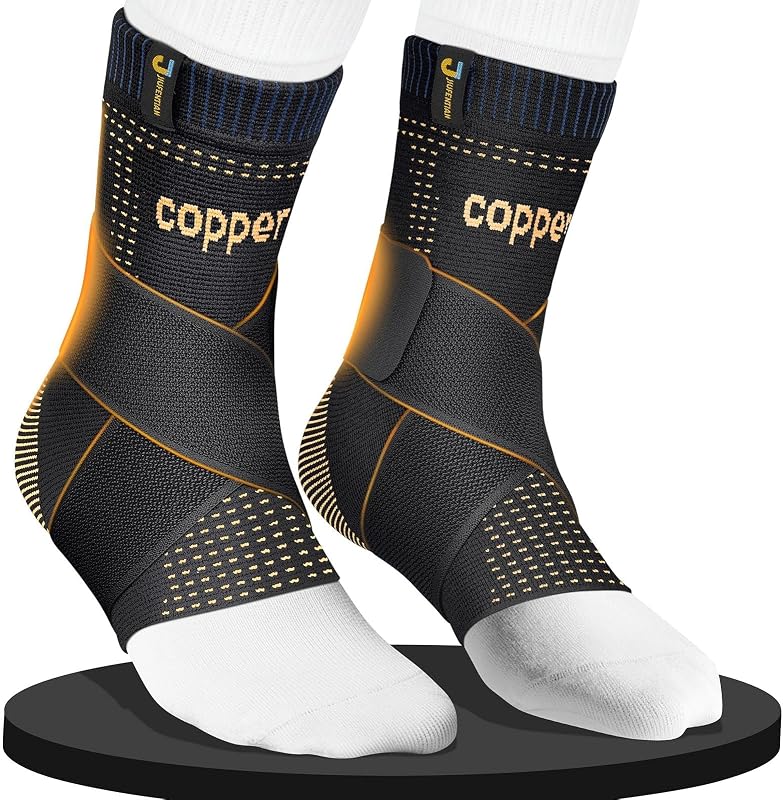Ultra-Breathable Copper Ankle Braces Adjustable Compression Support, Medium | Removable Figure-8 Straps, AirFlow Knit, All-Day Wear - Ankle Sprains & Plantar Fasciitis & Sports & Injury Recovery