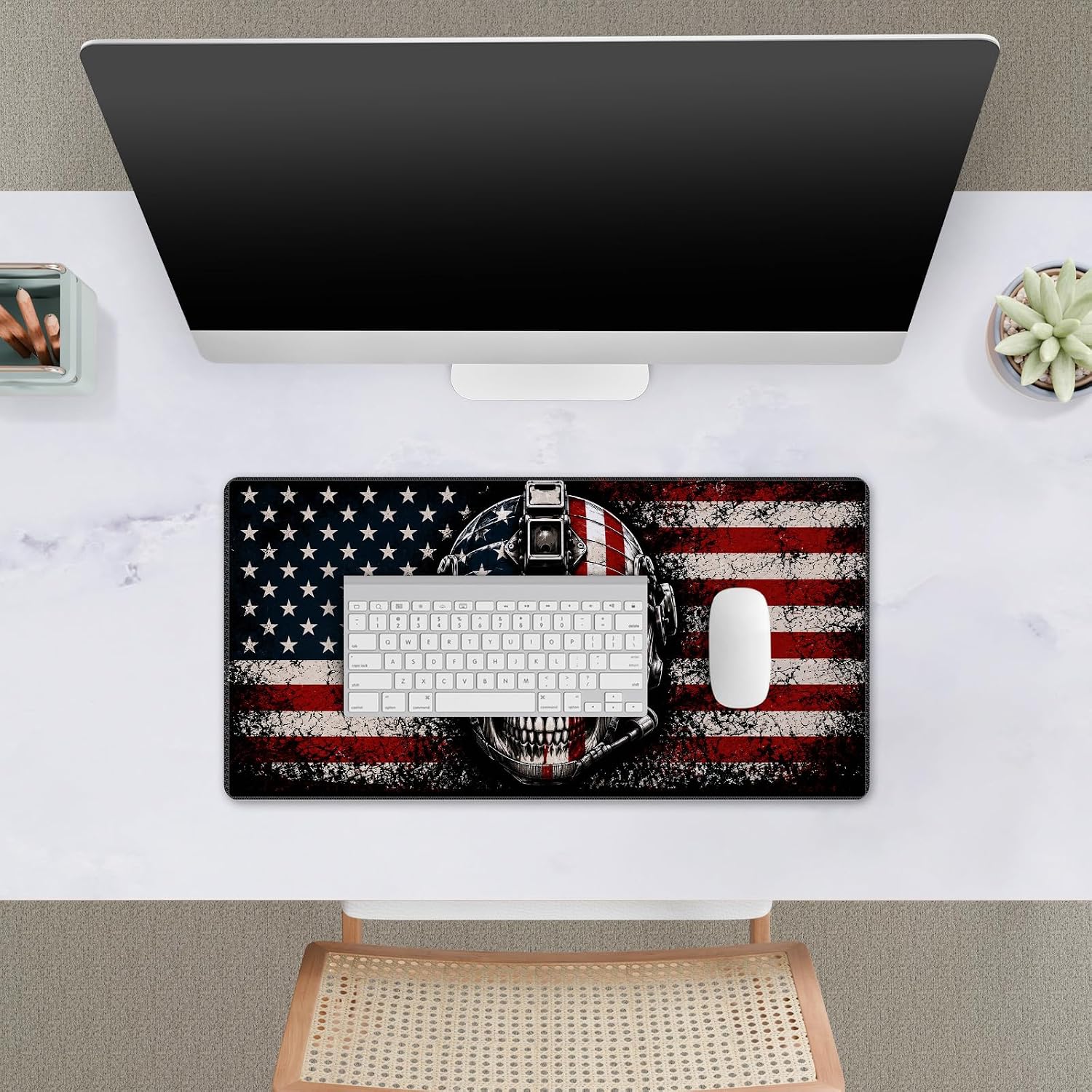Head Case Designs Black Helmet Skull Football USA American Flag 23.62 x 11.81 x 0.12 inches (600 x 300 mm) - L Gaming Office Desk PC Keyboard Mouse Mat Pad image 3
