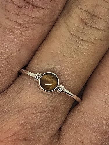 Miniatura 6 de Tiger Eye Round Stone Delicate Ring 925 Sterling Silver Vintage Tribal Gipsy Boho Look