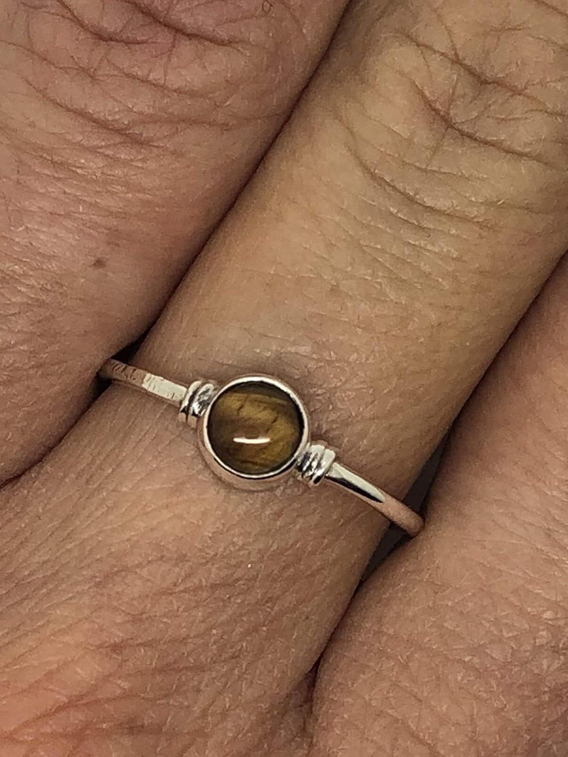Tiger Eye Round Stone Delicate Ring 925 Sterling Silver Vintage Tribal Gipsy Boho Look - Image 6