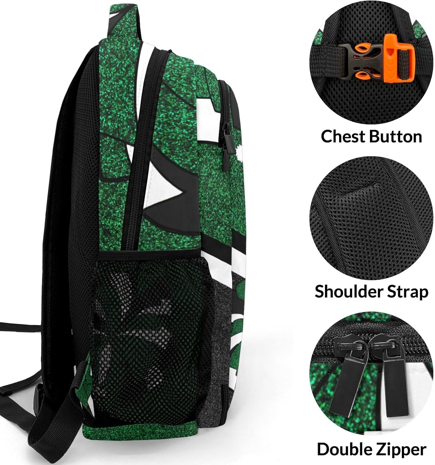 Green Cheers Custom Backpack for Cheerleader Personalized Cheerleading Backpack Bag, Cheer Coach Casual Travel Daypack