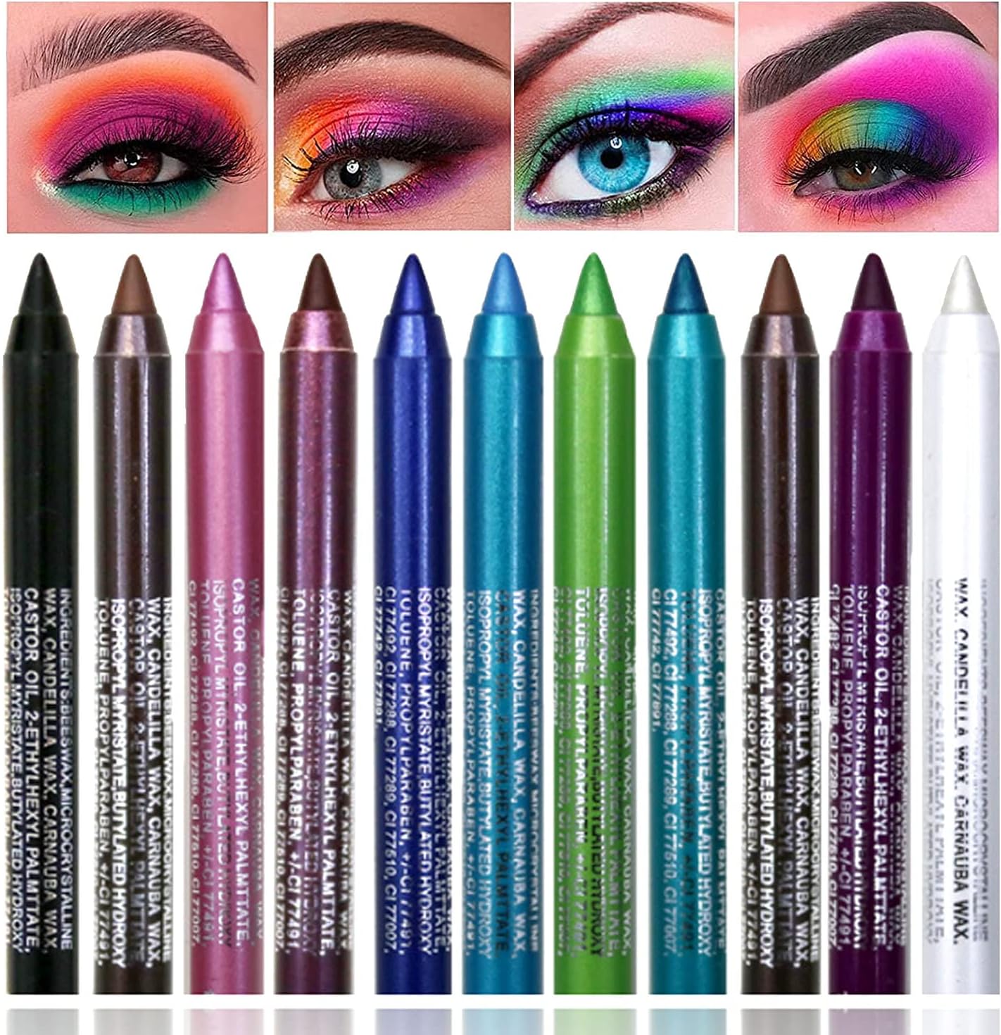 10 Color Eyeliner Pencil Set, Glitter Blue, Pearl Eye & Lip Liner, Waterproof Metallic Finish