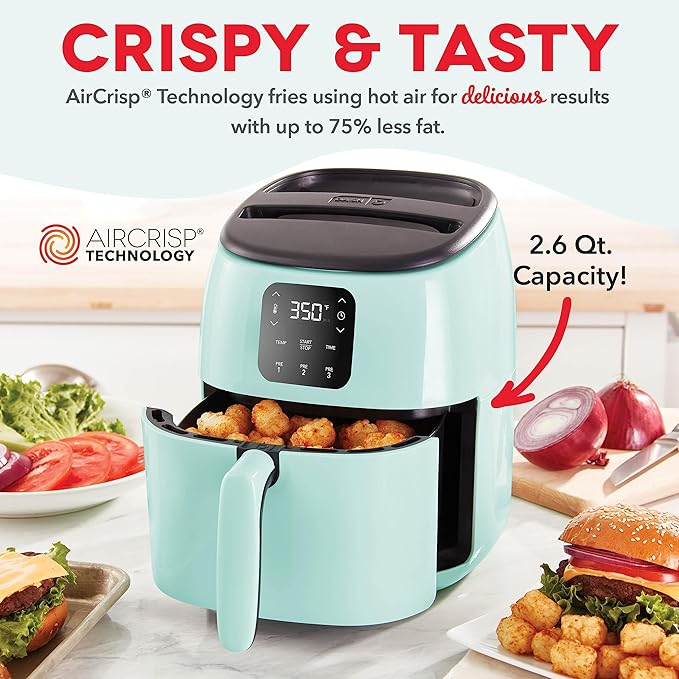 DASH Tasti-Crisp™ Electric Air Fryer Oven, 2.6 Qt., Aqua – Compact Air Fryer for Healthier Food