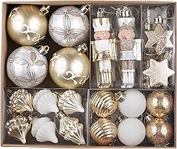 Valery Madelyn Assorted Christmas Baubles Set 50pcs, White and Gold Christmas Ball Ornaments for Xmas Tree Decorations