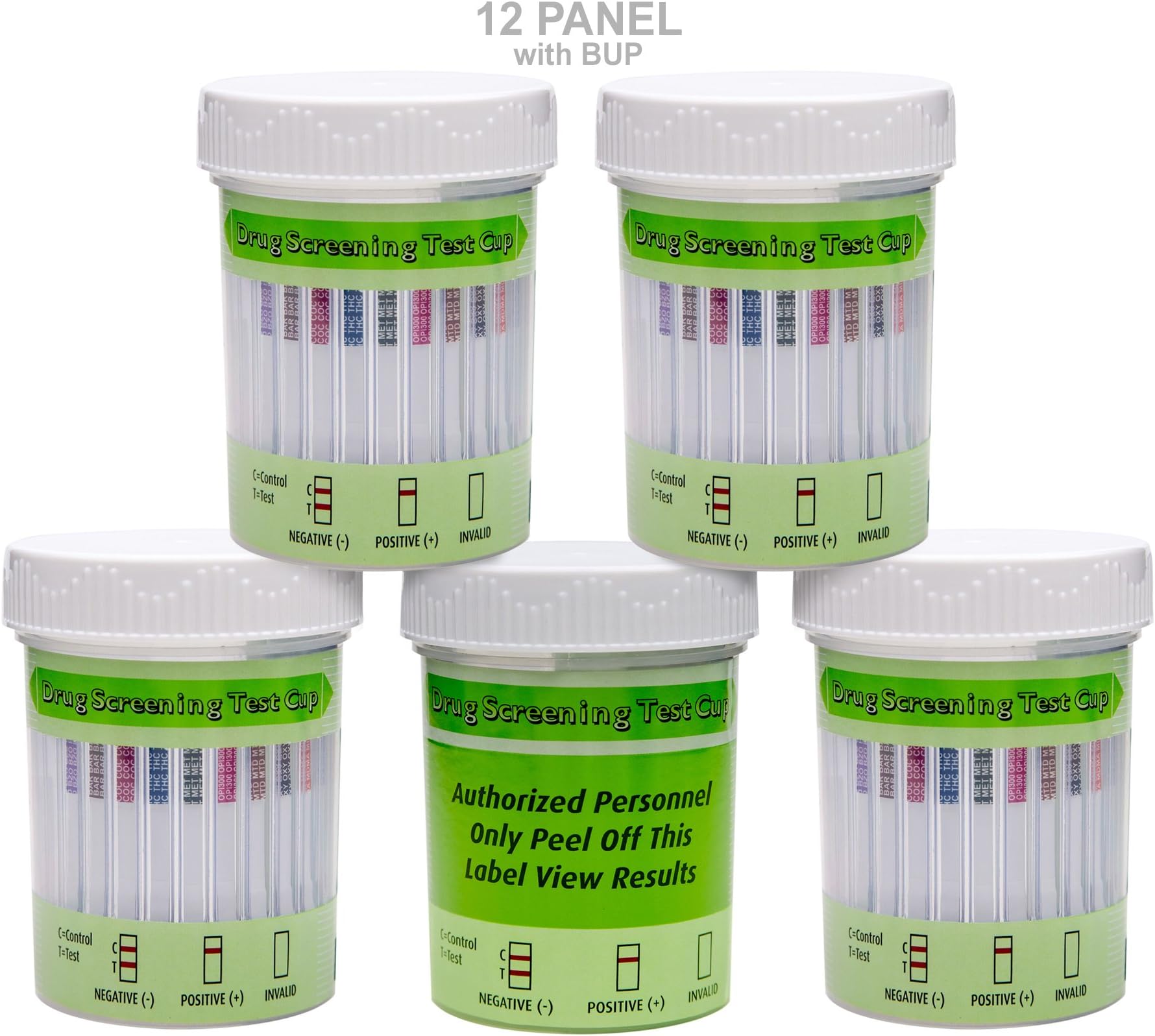 5 Pack UCP Biosciences 12 Panel Drug Test Cup with BUP - Testing Instantly for 12 Different Drugs (THC), (COC), (MDMA), (OXY), (OPI300), (MET), (AMP), (MTD), (BZO), (BAR), (PCP), (BUP) #UCP-12-BUP