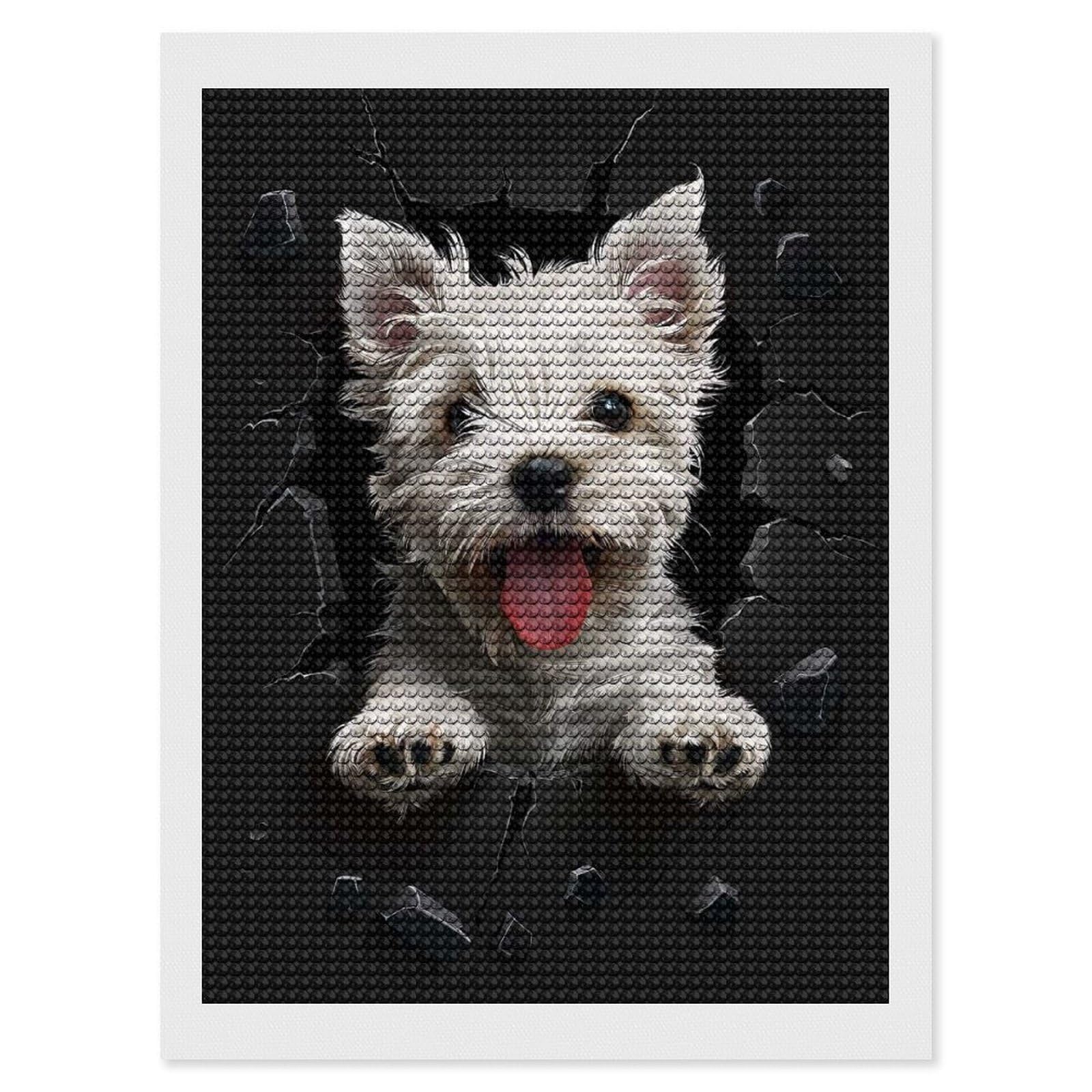 Junmoney West Highland Terrier Dog Diamond Art Kit 12"x16", Bedroom Decor, Adhesive Canvas, Full Kit Included, Thoughtful Present, Birthday Gift