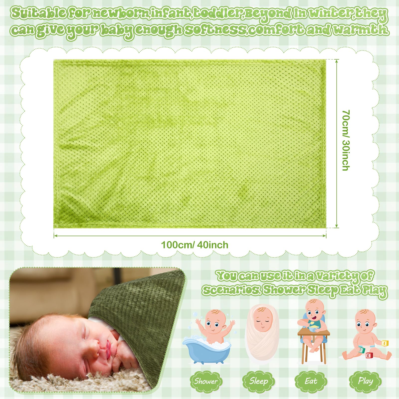 Newwiee 3 mantas de bebé de 30 x 40 pulgadas, manta suave y mullida, manta neutra para niños, manta cálida para cuna, manta de recepción para niños pequeños, suministros de viaje (color clásico)