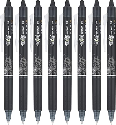 Pilot FriXion Clicker Erasable Gel Pens, Fine Point 0.7mm, Black Ink, 8-Pack - Refillable, Smooth Writing Pens for School, Journaling, and Office Use