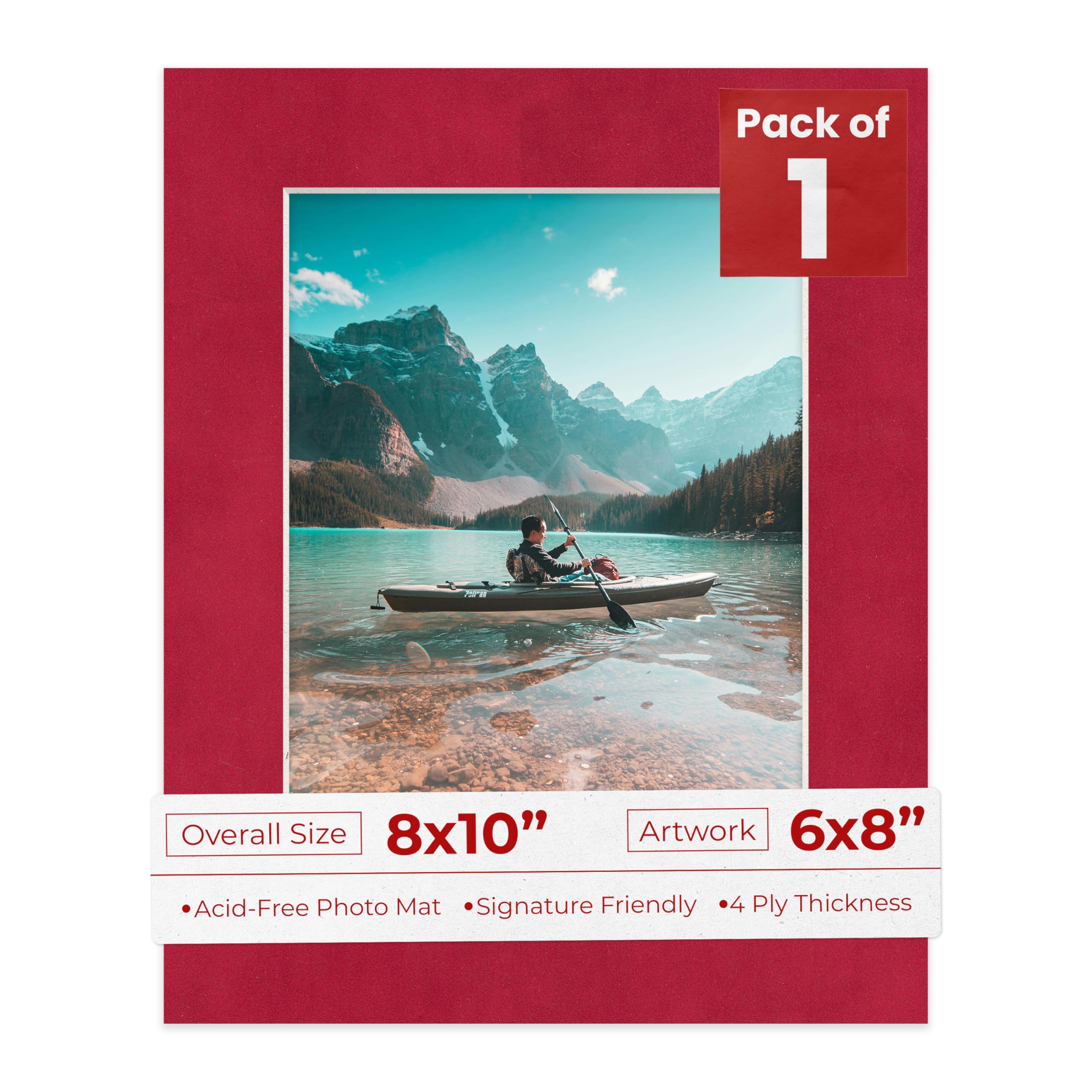 Poster Palooza 8x10 Mat Bevel Cut for 6x8 Photos - Acid Free Bright Red Suede Precut Matboard - For Pictures, Photos, Framing - 4-ply Thickness