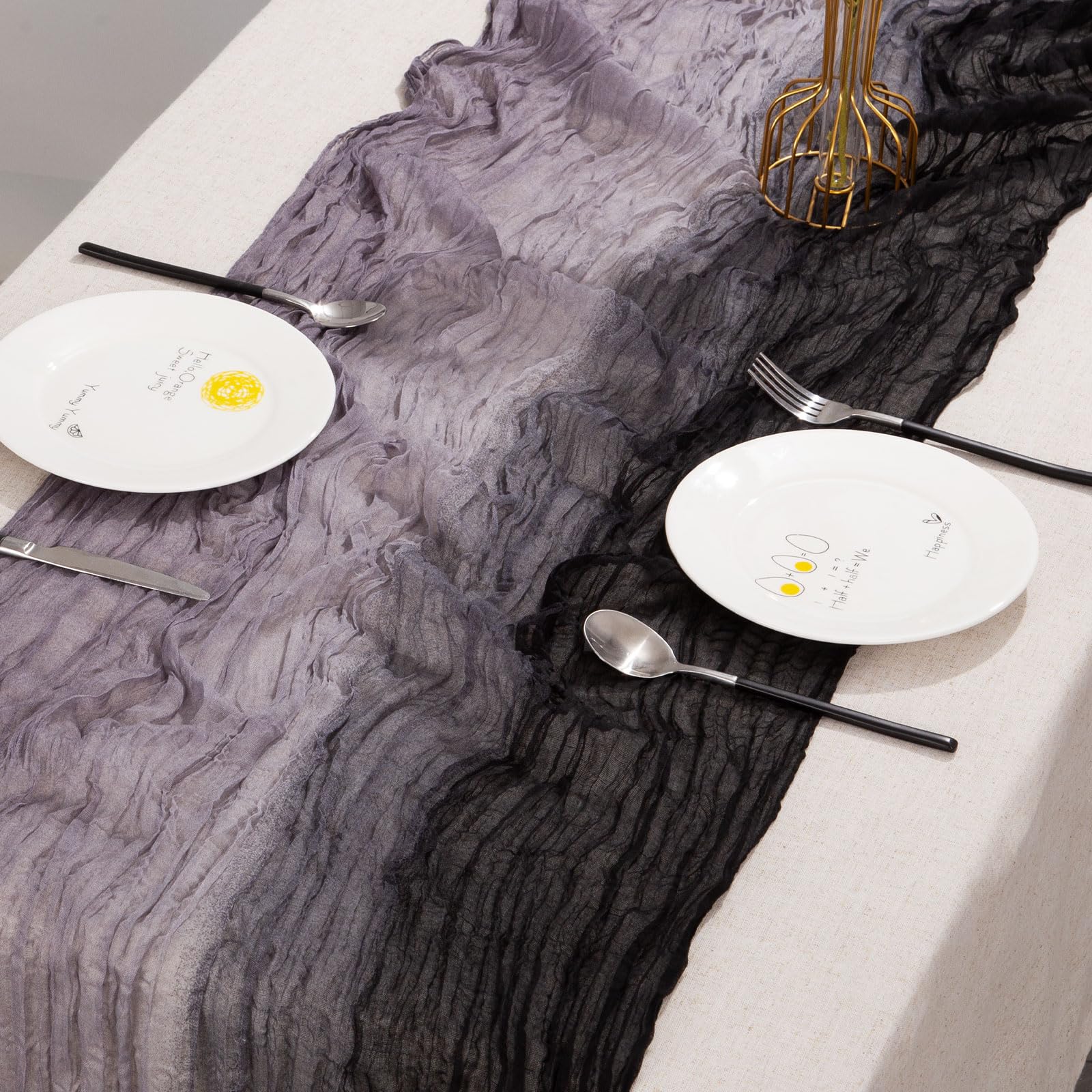 Cheesecloth Table Runner, Gradient-Gray Black Gauze Table Runner, Widely Use Cheese Cloth Table Runner 120 Inches Long, Easily Manipulated Sheer Table Runner with Crinkle, for DIY, Party