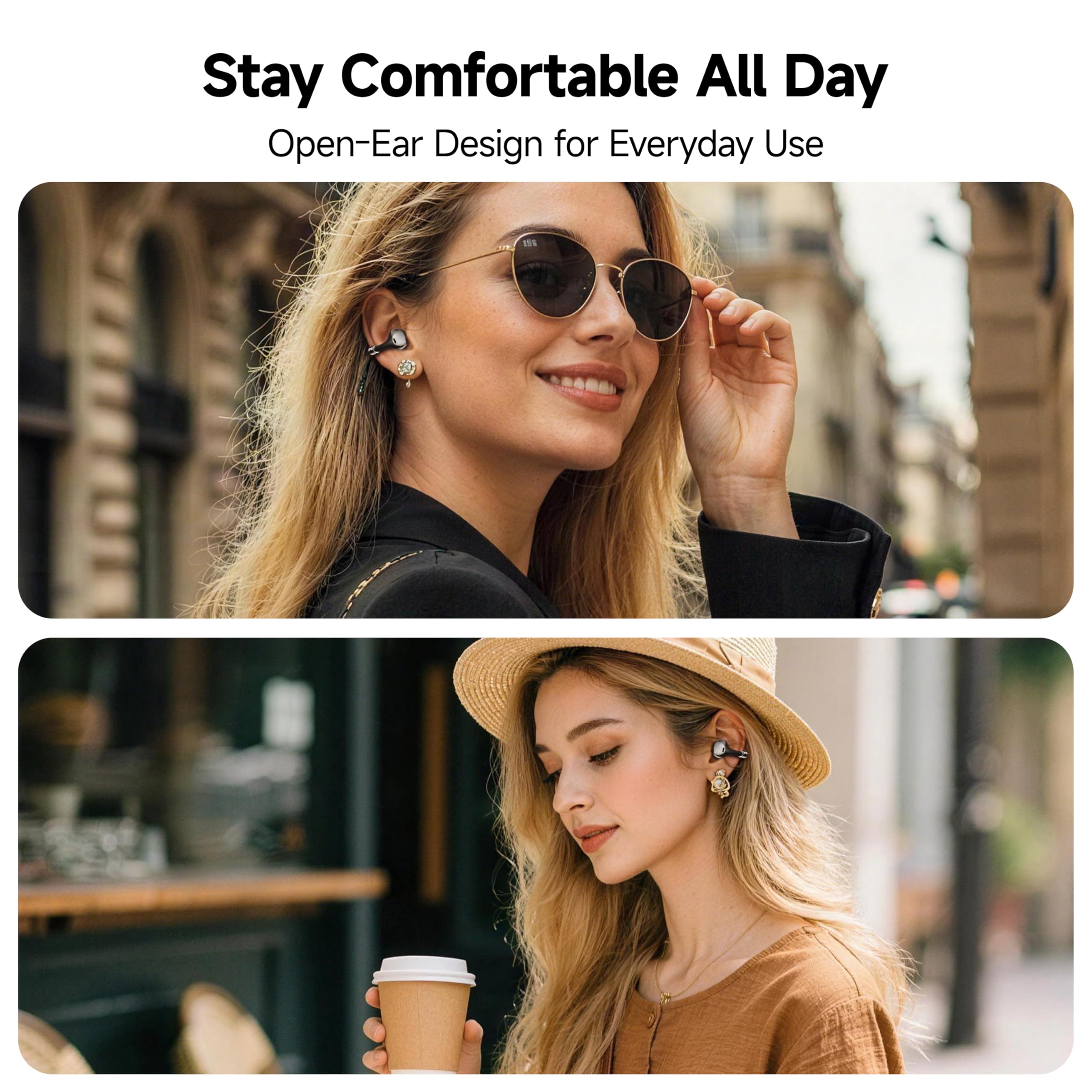 BUTTONS Clip Open Ear Cuffie Bluetooth – KI Assistent HALI, driver in titanio da 12 mm, doppio audio + cavo osseo Ultracore, chiamate chiare, design a clip leggero, suono Hi-Res (oro)