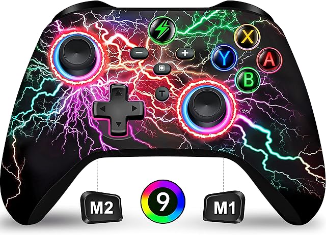 Wireless Switch Pro Controller for Switch Controller/Switch Lite/Switch OLED, LED Light Multi-Platform Windows PC IOS Android Switch Gamepad Remote with Cool RGB/Programmable/Motion Control/Vibration/Turbo/Wakeup