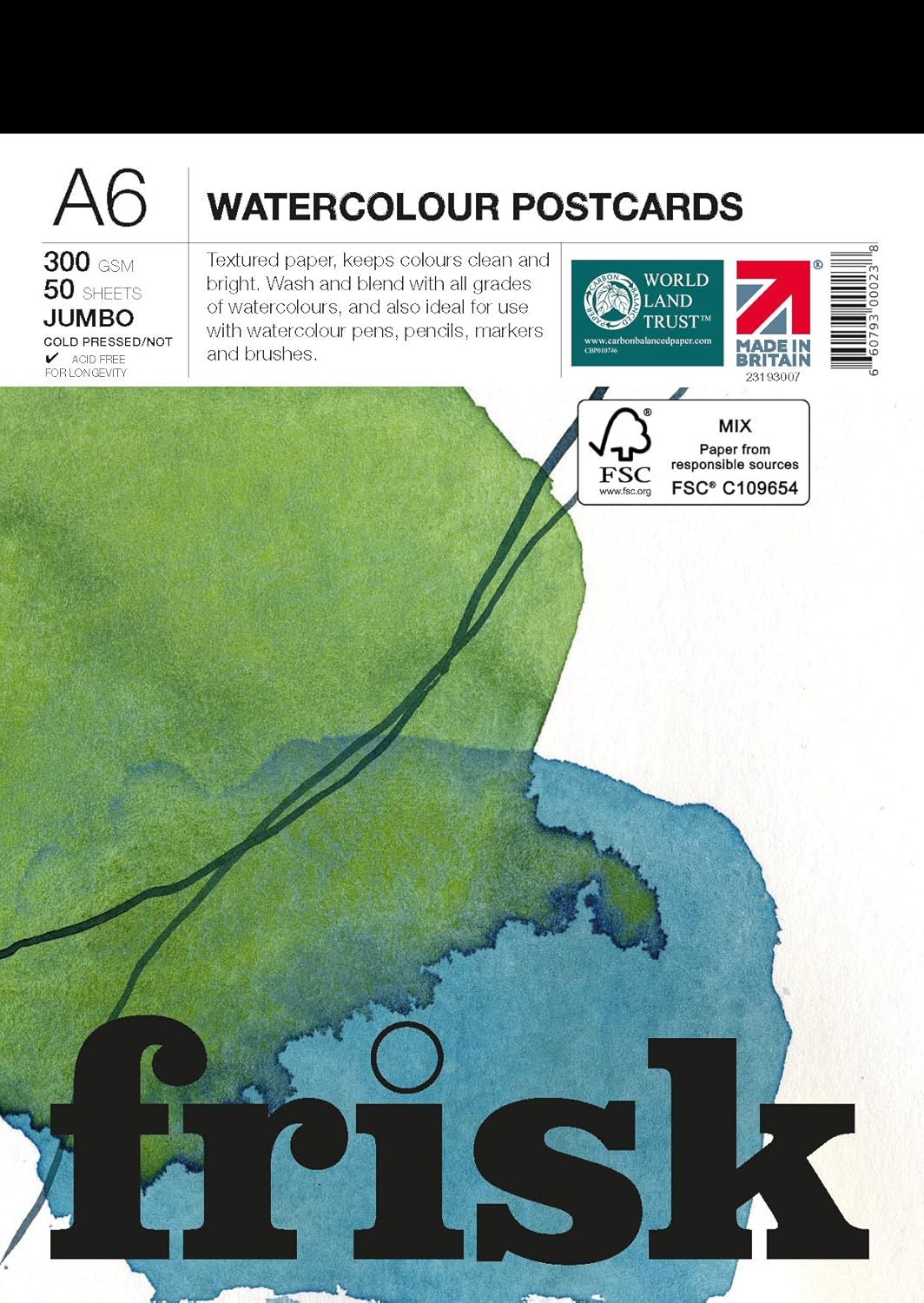 Frisk Jumbo Watercolour Postcards 300gsm Cold Pressed/Not 50sheets A6