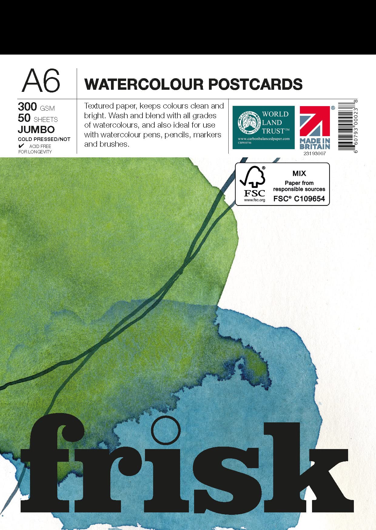 Frisk Jumbo Watercolour Postcards 300gsm Cold Pressed/Not 50sheets A6