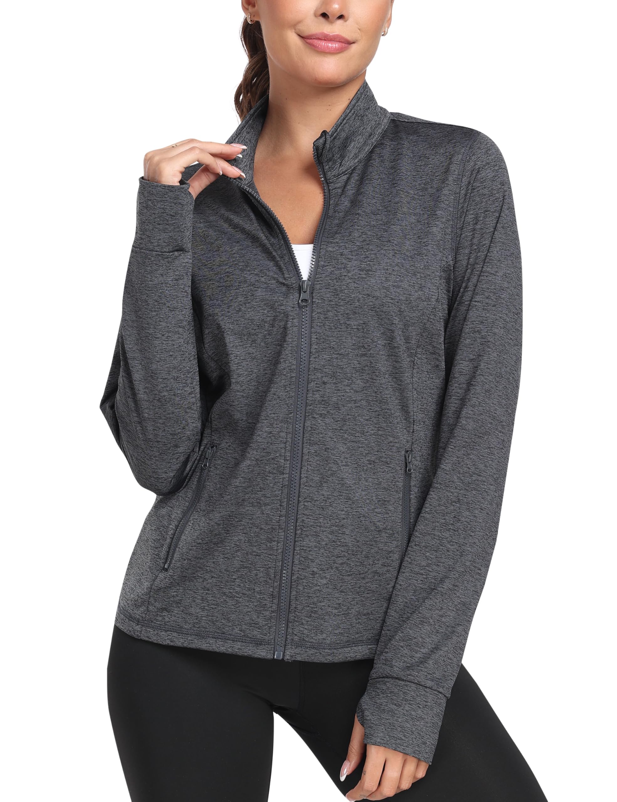 MoFiz Chaqueta deportiva con cremallera completa para mujer, con forro polar, chaqueta deportiva para correr y entrenar con bolsillos