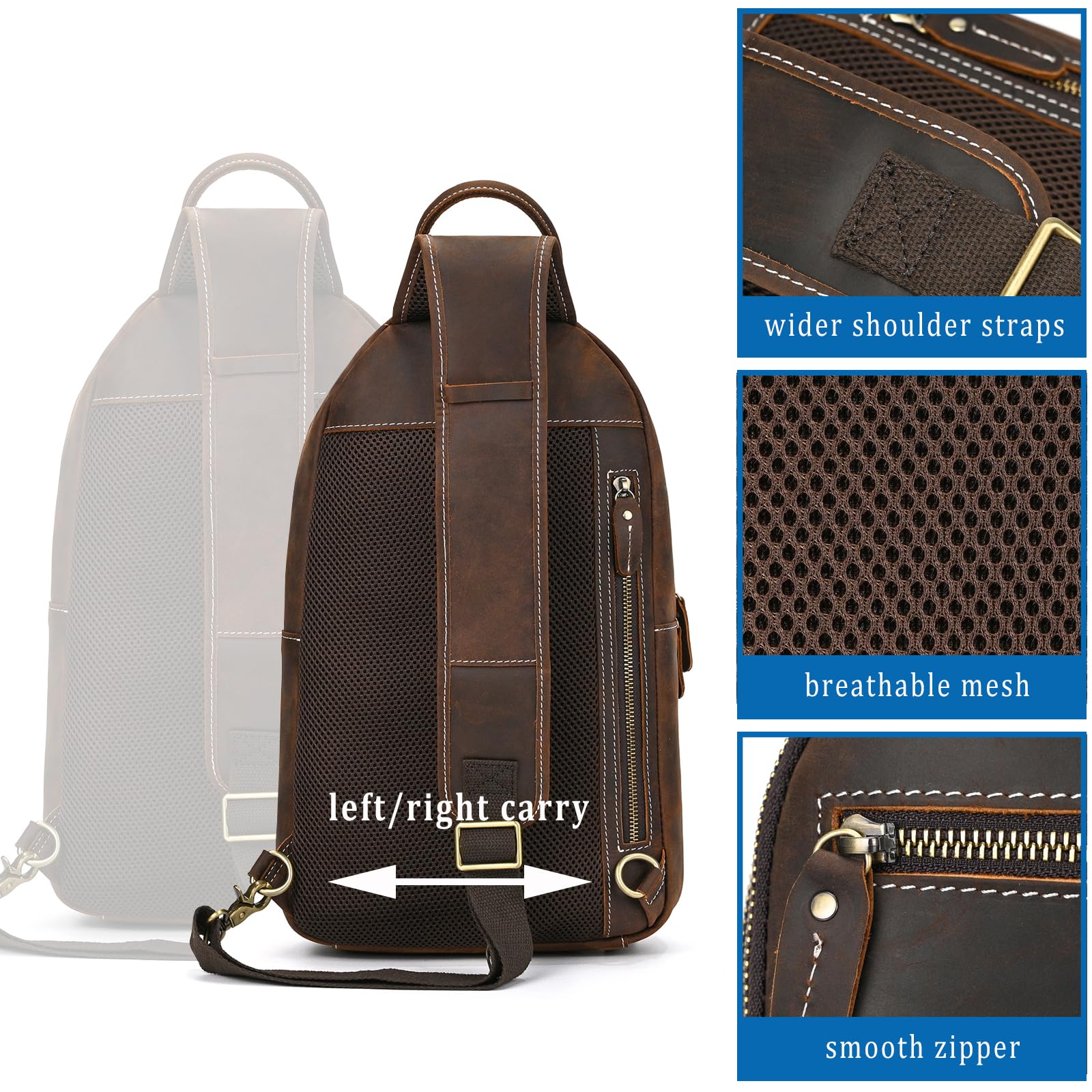 Brusttasche Herren Echtes Leder Schultertasche Crossbody Sling Bag Anti-Diebstahl Umhängetasche Für Reisen