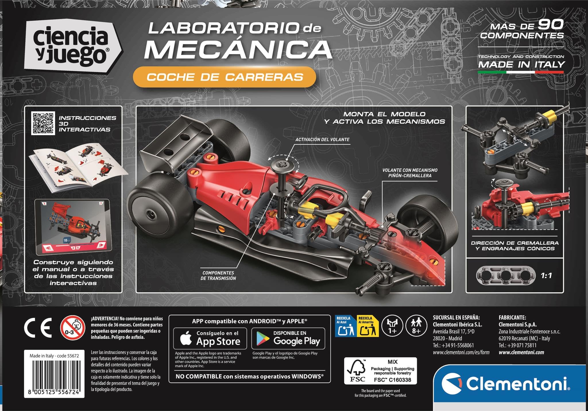 Clementoni - Ciencia y Juego, Laboratorio de Mecánica: Coche de Carreras, Kit de Construcción Stem, +90 Componentes, Edad 8+, Fabricado en Italia, 55672 — view 3