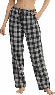 Women Flannel Pajama Pants with Pockets Plaid Fleece Pj Bottoms Drawstring Comfy Soft Lounge Pants Sleepwear