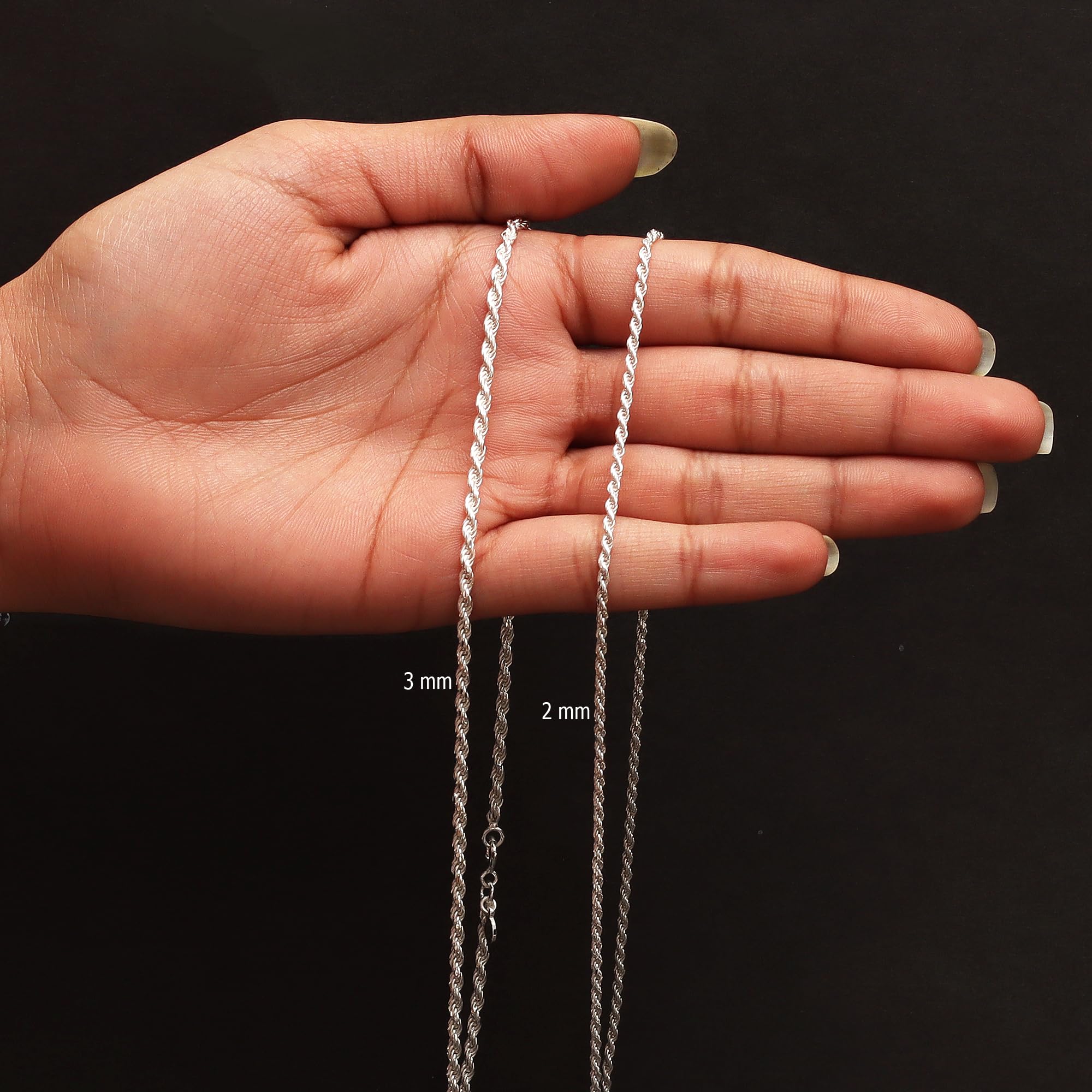 LeCalla 925 de plata de cadena Collar de eslabones de ley italiana de 2 mm y 3 mm para adolescentes, mujeres y hombres (18, 20, 22, 24 y 26 pulgadas)