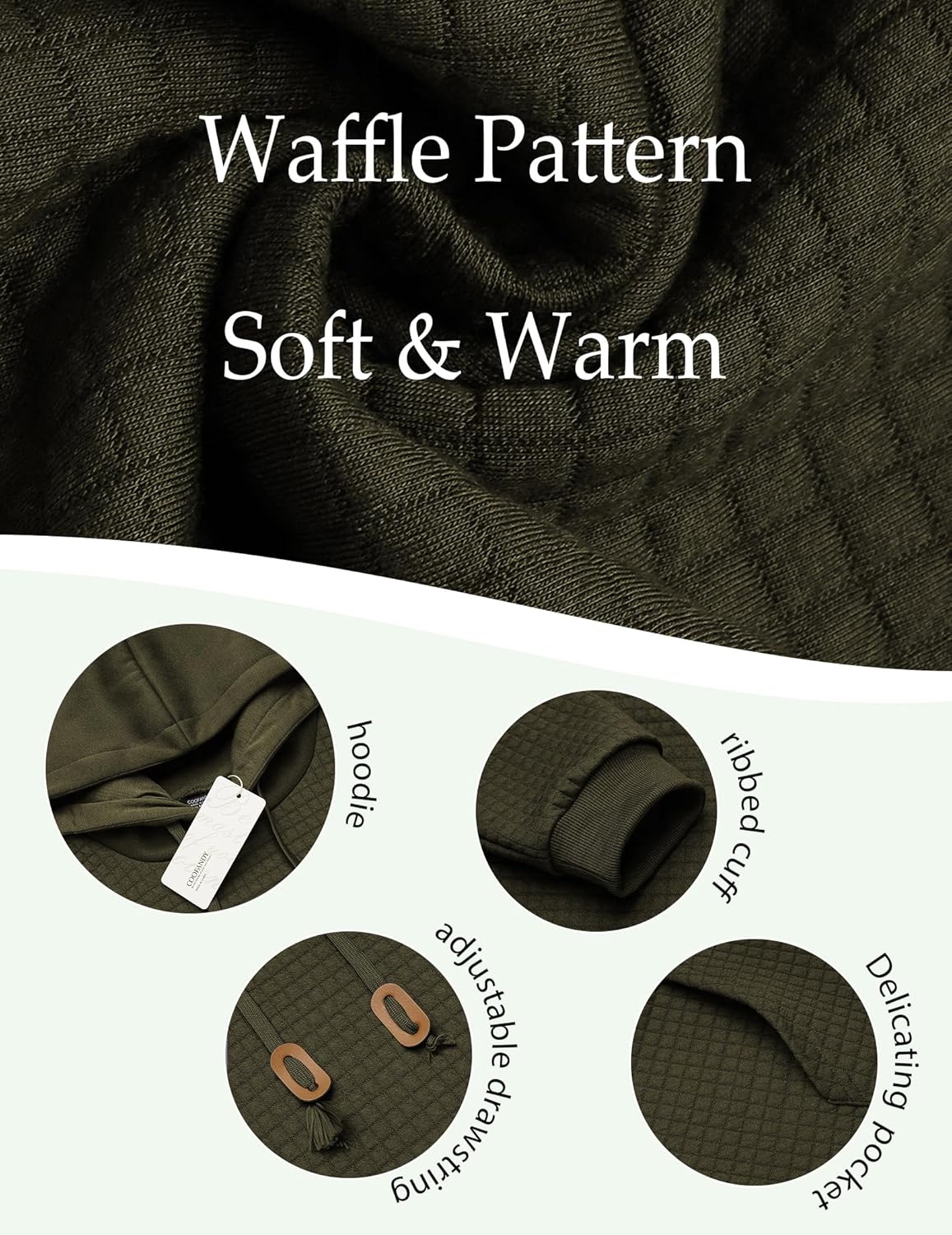 COOFANDY Mens Hoodies Sweatshirts Long Sleeve Fashion Waffle Knit Pullover Hoodie with Pocket - Image 5