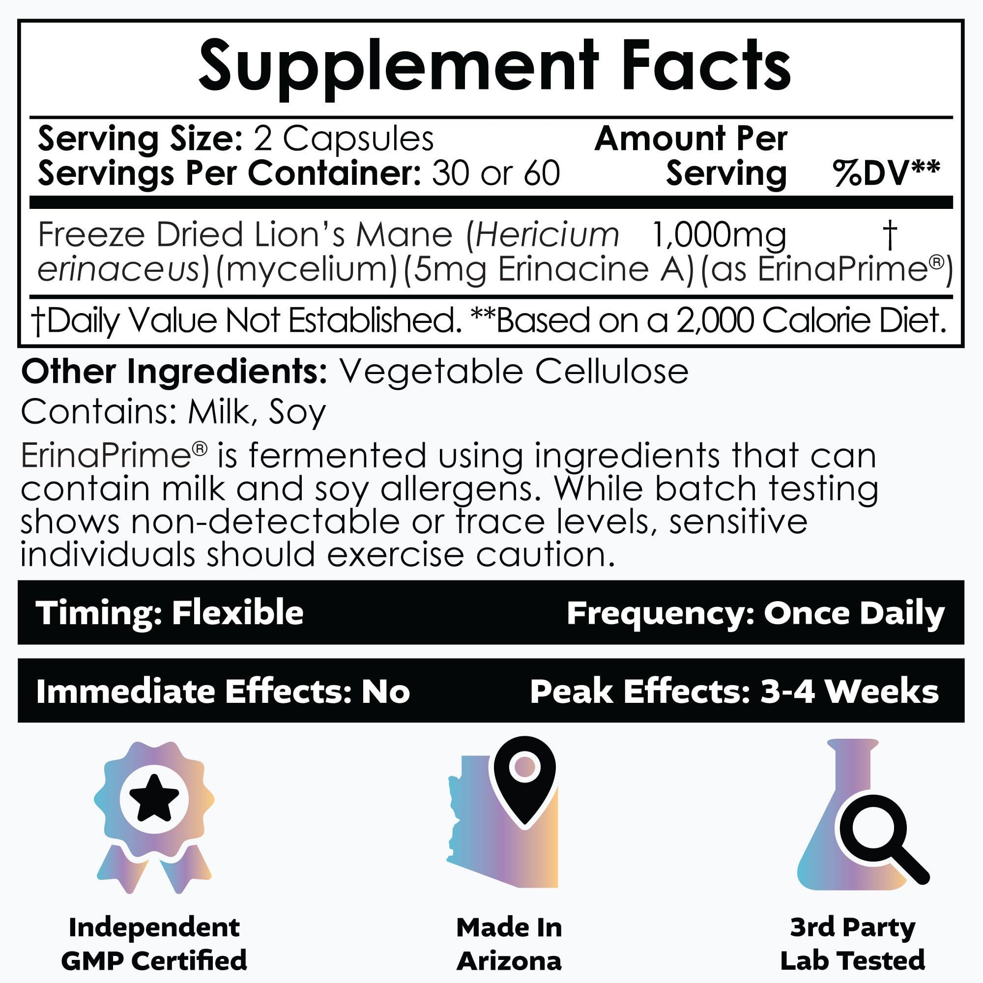 Nootropics Depot Erinamax Lion's Mane 500mg Capsules | Liquid Culture Mycelium | 2.5mg Erinacine A | Mood, Cognition, & Nerve Support | 60 Count — Amazon image 2