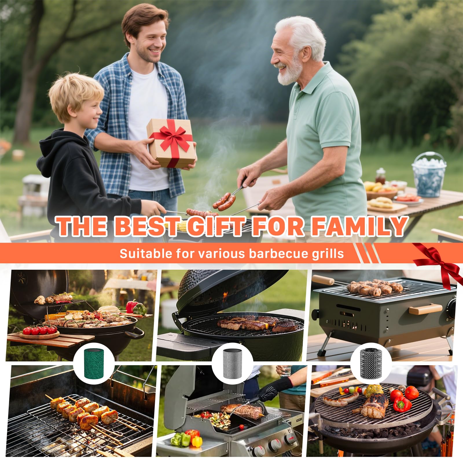Hillyfe Spazzola per griglia senza setole, ricaricabile senza fili, con 3 testine, 450 giri/min, 2 ore di funzionamento continuo, luce LED, raschietto per griglia, regalo per uomini, per barbecue