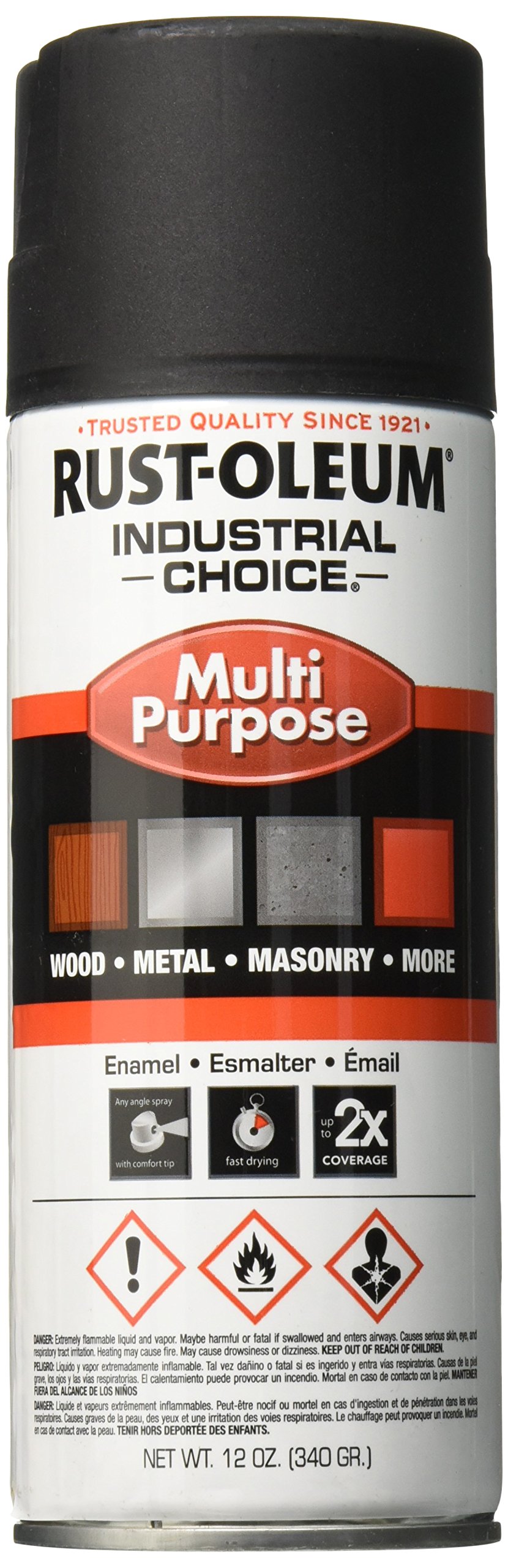 Rust-Oleum 1678830 Industrial Choice 1600 System Multi-Purpose Spray Paint, 12 oz, Semi-Flat Black