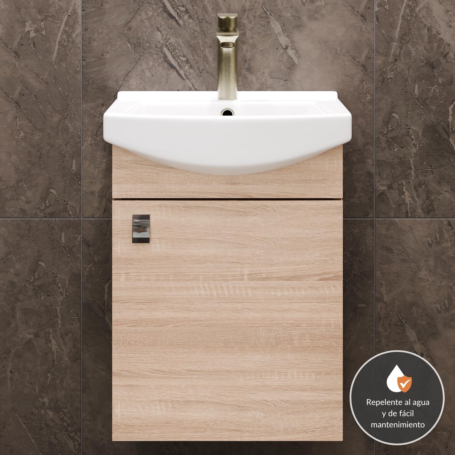 Planetmöbel Conjunto de Muebles de baño Lavabo con Mueble 45 x 60 x 33 cm para Aseo de Invitados, Roble Sonoma