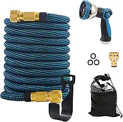 Mangueira De Jardim Retrátil De 30 Metros Com Pulverizador De 10 Bicos Funcionais, Mangueira Elástica Retrátil Leve E Flexível Com Núcleo De Látex Dobrável Durável E Conexões De Latão Sólido, Azul