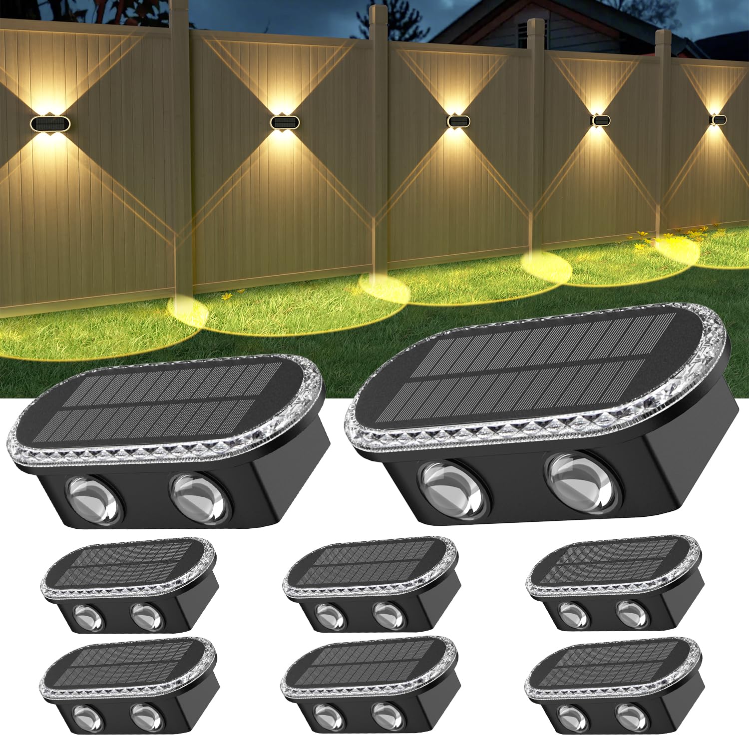 ELLASAY Solar Fence Lights, 8 Pack Solar Up and Down Wall Lights Outdoor with Dual LEDs, Waterproof and 3 Colour Modes for Garden Patio Pathway Decorations