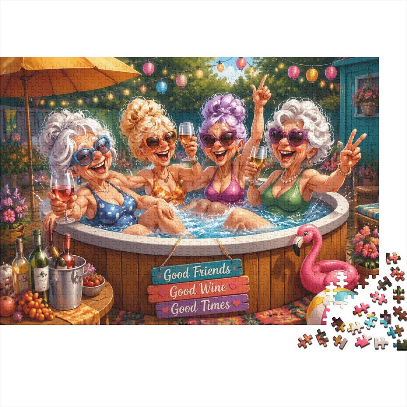 1000 Piece Mini Jigsaw Puzzle For Adults Pool Wine Flamingo Birthday Gift