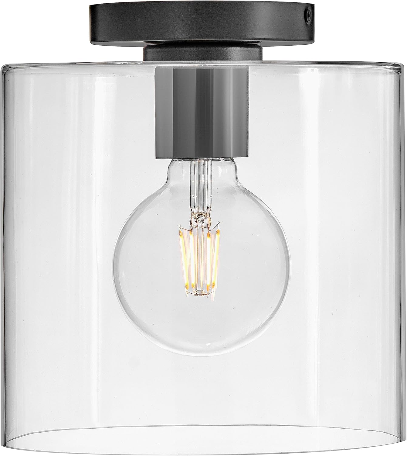 Lark Pippa 83531BK Flush Mount Ceiling Light, Perfect for Staircases, Hallways, Closets, Mudrooms, Black and Clear Glass Shade
