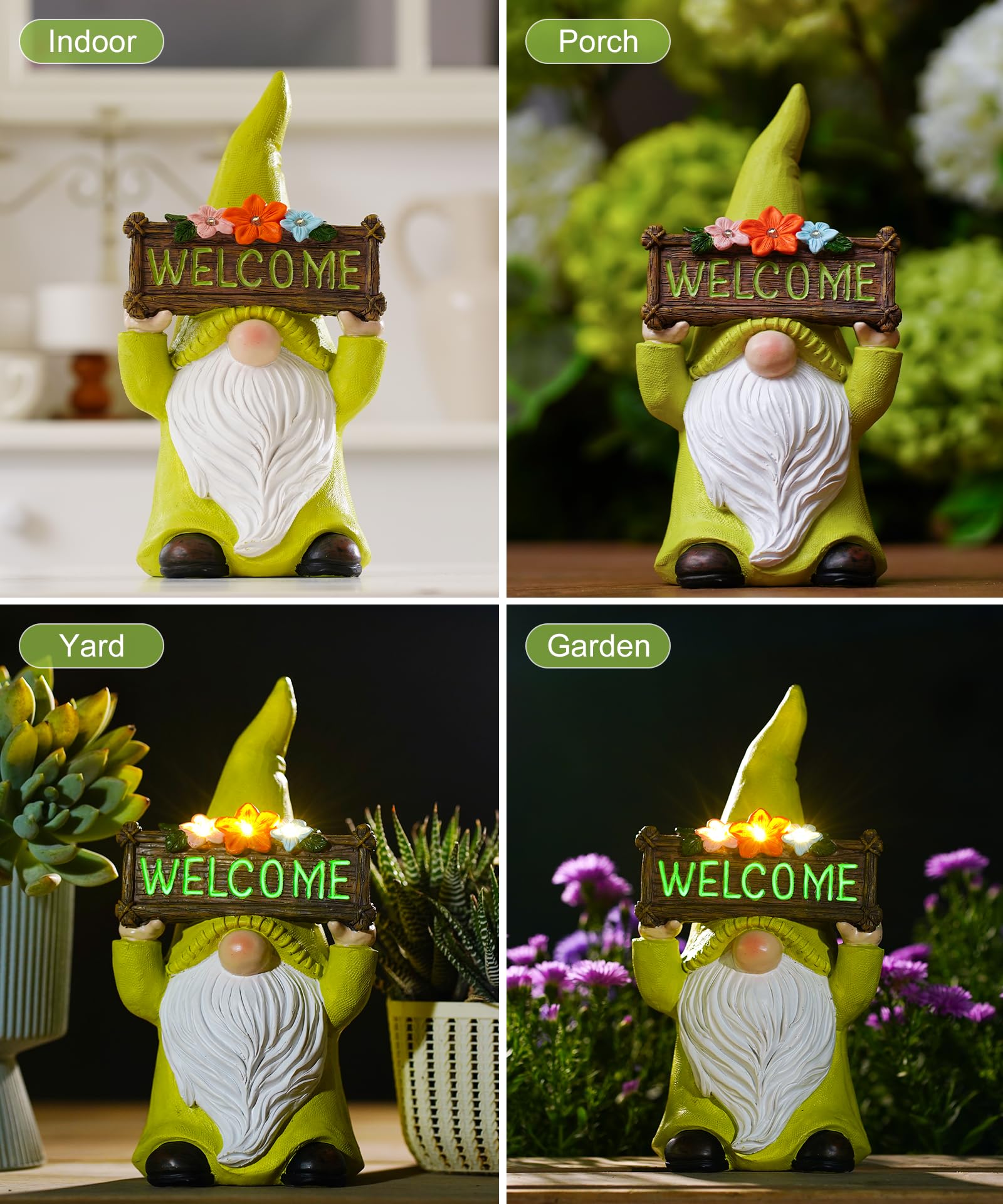 Yeomoo Nano da giardino a energia solare con cartello di benvenuto e fiori per esterni, decorazione da giardino, divertente gnomo, decorazione solare, regalo per donne, uomini, mamme, compleanno