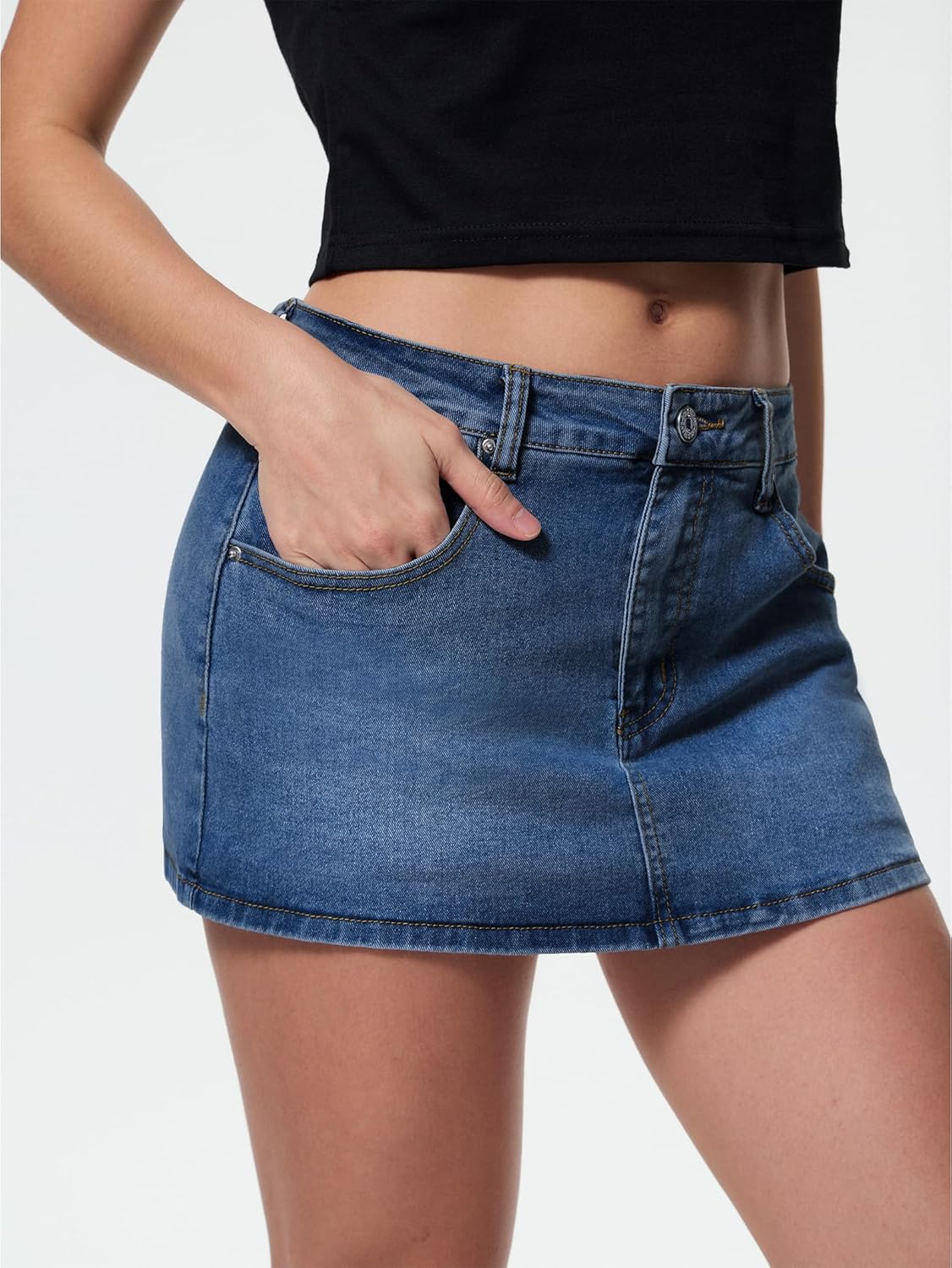 EMMIOL Women Denim Skort Skirt Stretchy Mid Waist Y2K Sexy Mini Skirts Dressy Casual Jean Skorts - Image 3