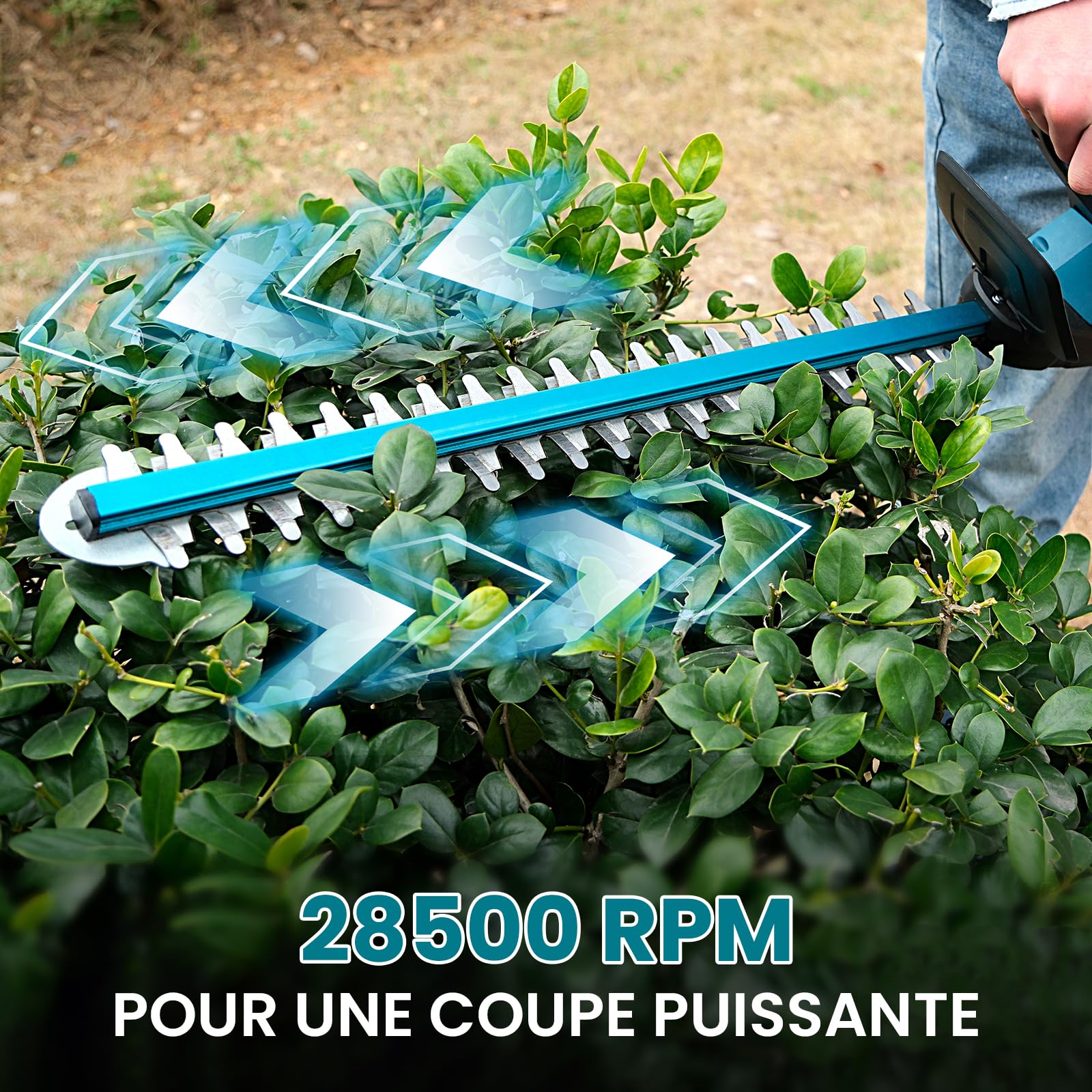 Taille Haie Batterie avec 2X 4000mAh Batteries et Chargeur, Moteur Brushless 600W 28500rpm, Taille Haie Electrique sans Fil avec Lame 52cm, Taille-Haies Électriques pour Jardin