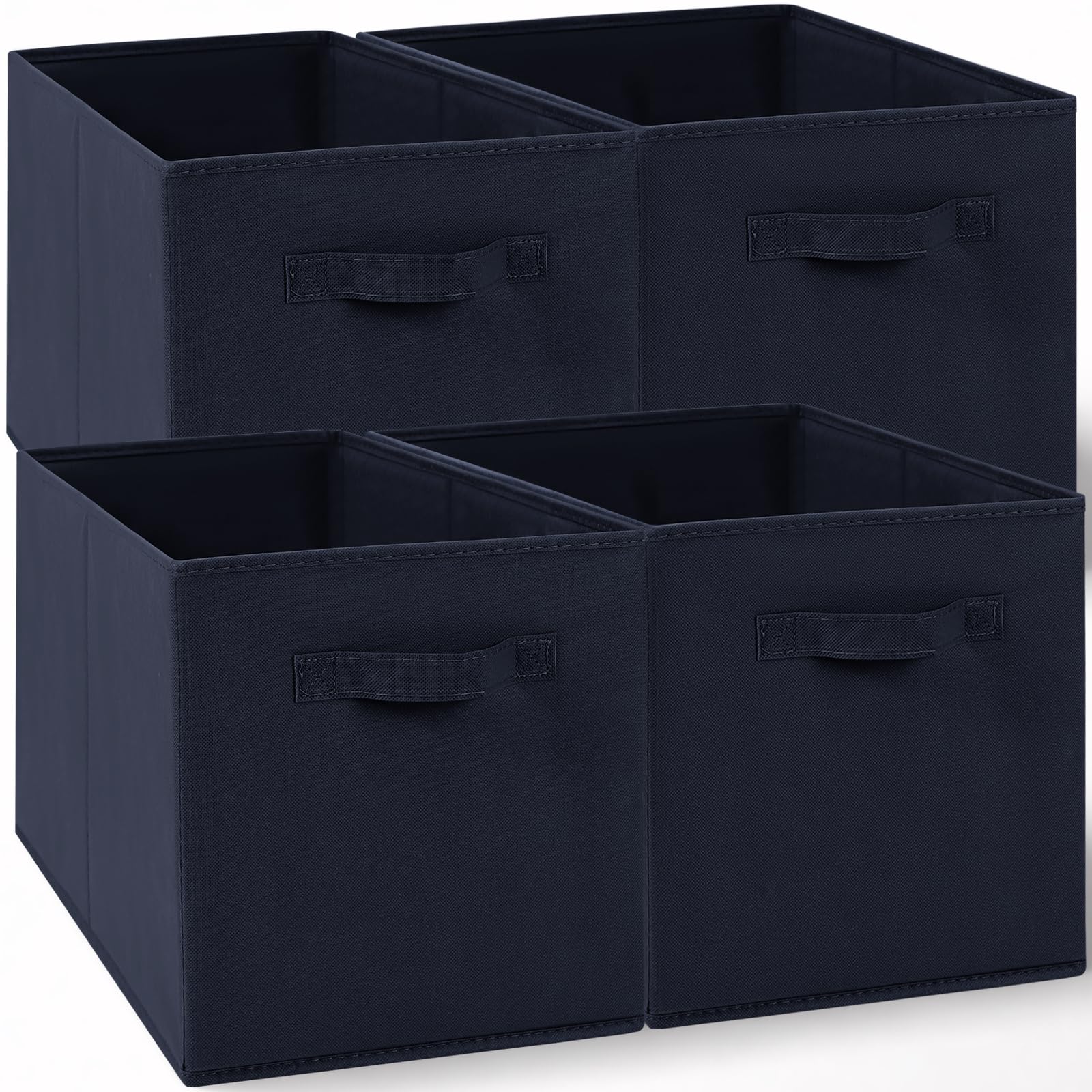 Amazing Tour 4 PCS Cube Storage Boxes 33x38x33 Foldable Fabric with Handles Collapsible for Home Office Nursery Organiser - Clothes Basket Containers, Navy Blue