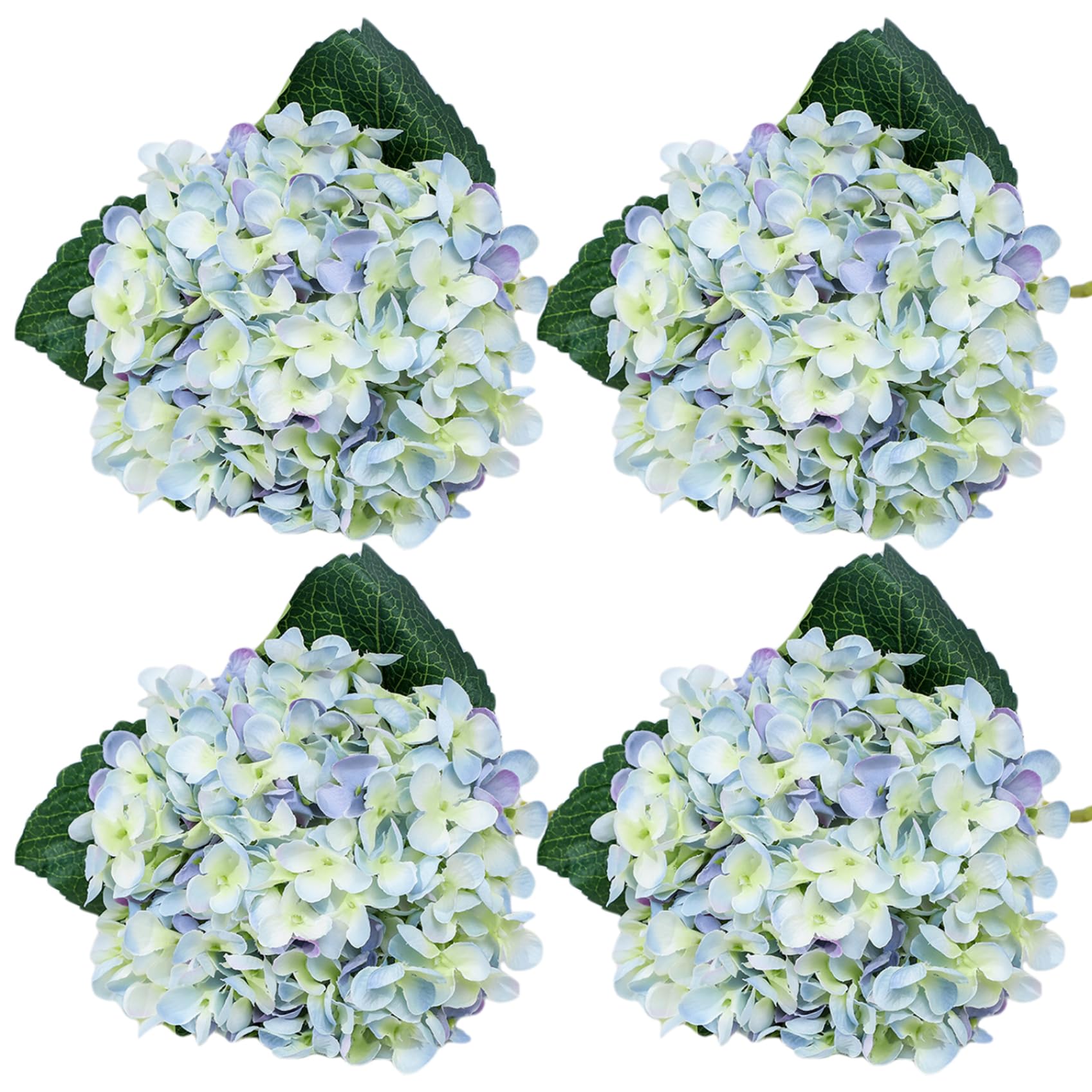 4 piezas de flores artificiales de hortensias azules, flores artificiales de hortensias de tela de 22 pulgadas con detalles exquisitos, sin riego, imitación para decoración del hogar y fotografía.