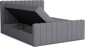 Aster Box Spring Bed with Bed Box 140 x 200 cm Upholstered Bed with Bonell Mattress Topper Double Bed with Storage Space Padded Headboard Double Bed Bedroom Hardness H3 Inari 91 - Light Grey