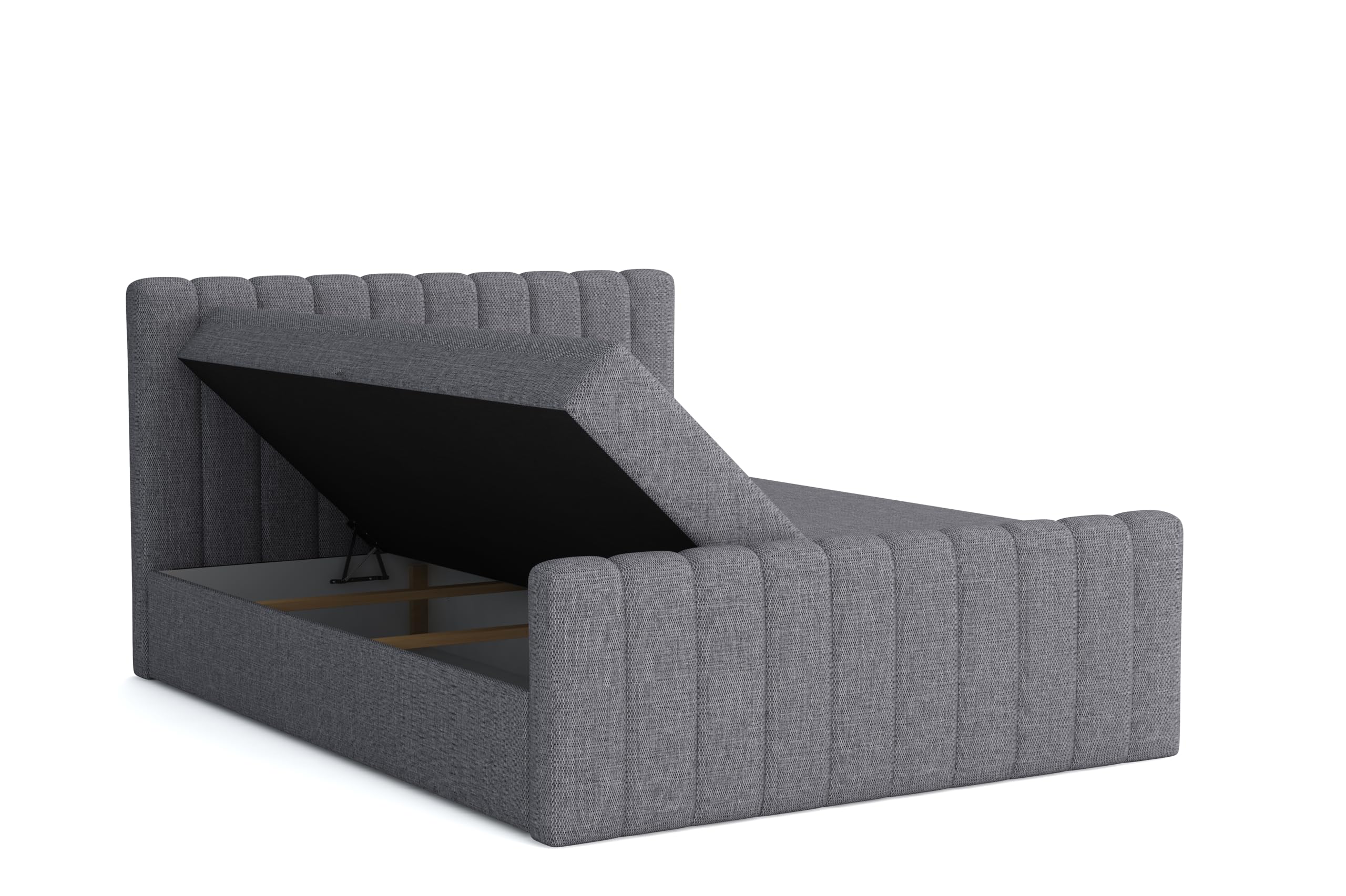 Generisch Boxspringbett Aster mit Bettkasten 180x200cm, Polsterbett mit Bonellmatratze Topper Doppelbett mit Stauraum gepolstertes Kopfteil, Doppelbett Schlafzimmer Härtegrad H3, Aston 1 - beige