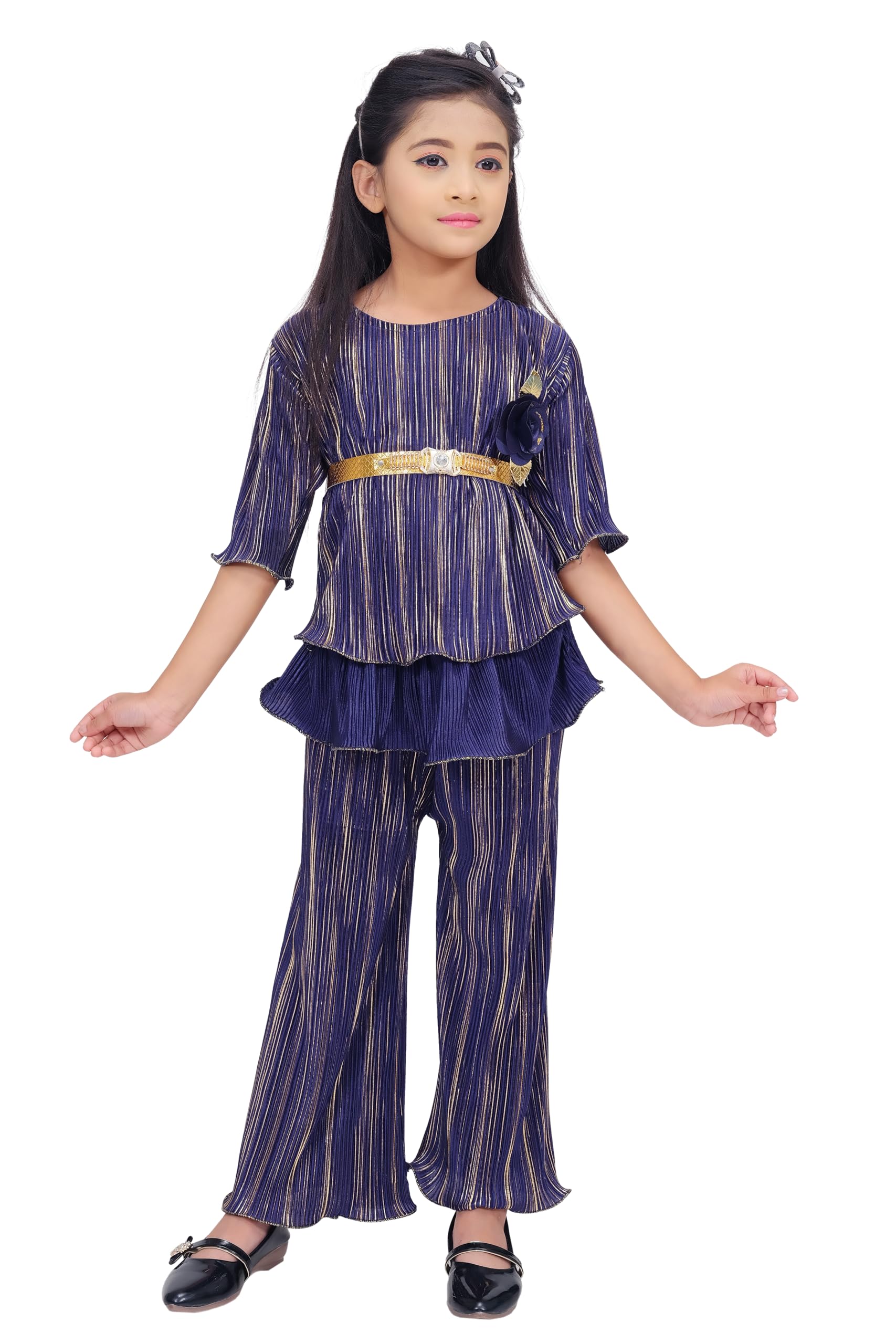 Jhuma Dresses Girls/Kids Printed Floral Designer Top and Palazzo Set Designer Wear Crop Top and Palazzo Set Piaster Printed/Fancy Palazzo and top Set for Girls