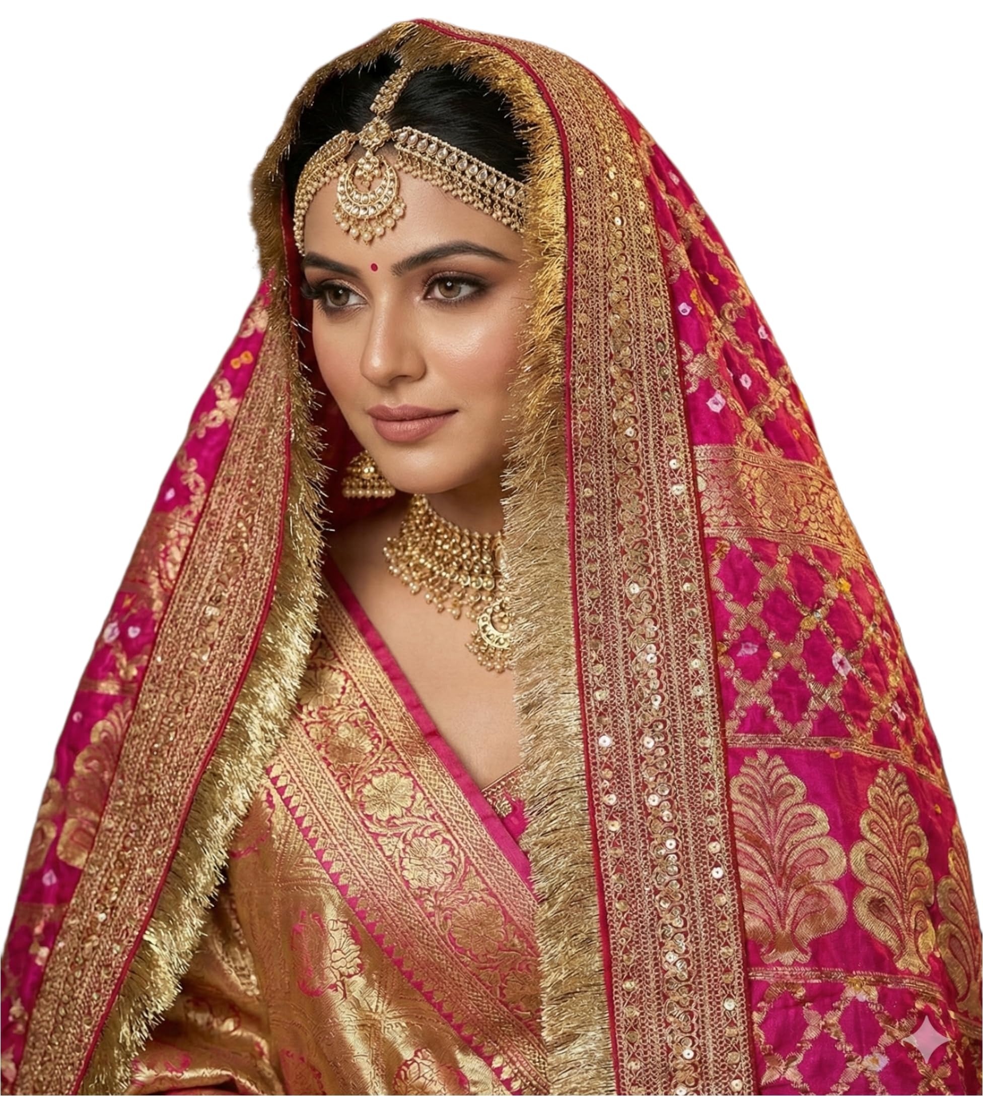 navti creations Women Wedding Bridal Magenta Pink Dupatta In Banarasi Silk With Katrina Kaif' Marriage Dupatta's Embroidery Border (2.25M)-picture-25