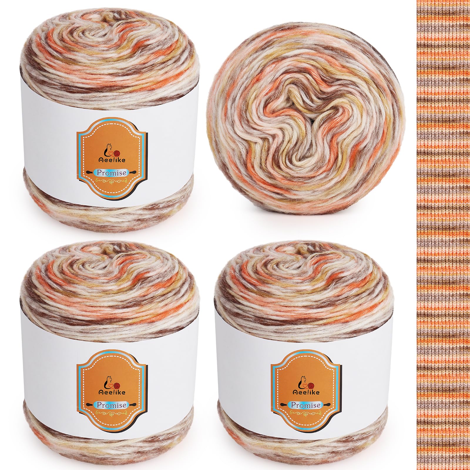 Aeelike Gradient Yarn Cake 400g, 4 x 100g Ombre Yarn for Crochet, 55% Cotton 34% Acrylic 11% Polyester
