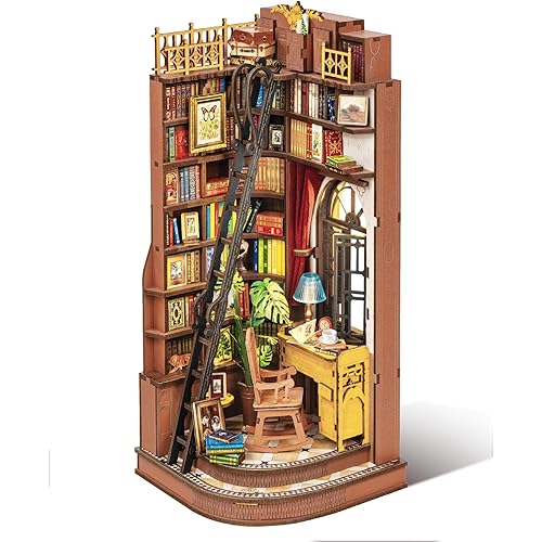 Rolife DIY Book Nook Kit Silent Corner Study, 3D Puzzles Creative British Bookend Bookshelf Decor for Adults, Tiny House Miniature Kits Model Building Kits, DIY Crafts/Gifts for Teens & Book Lovers